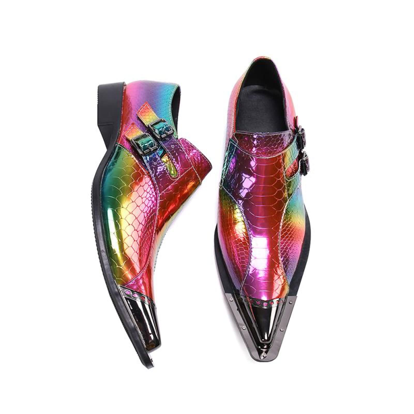 Personalized Men's Dress Shoes | Python Pattern British Slip-On Loafers | Fashion Buckle Leather Oxford Shoes for Banquets & Formal Events | Size 8 | (Color) - Perfect for Weddings, Business Meetings & Special Occasions