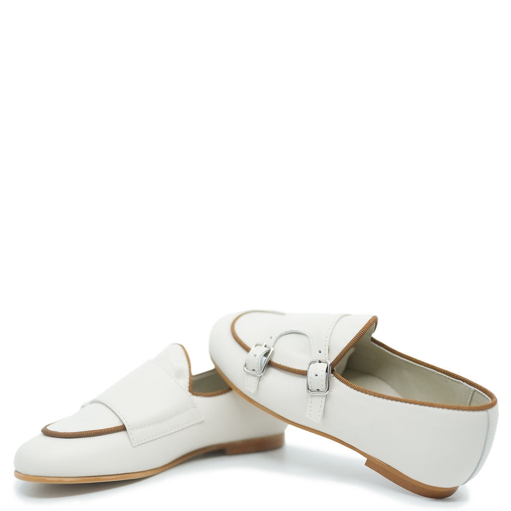 Premium Sonatina Cream Piping Double Monk Strap Loafers - Genuine Leather Dress Shoes for Men | Office, Wedding & Formal Occasions