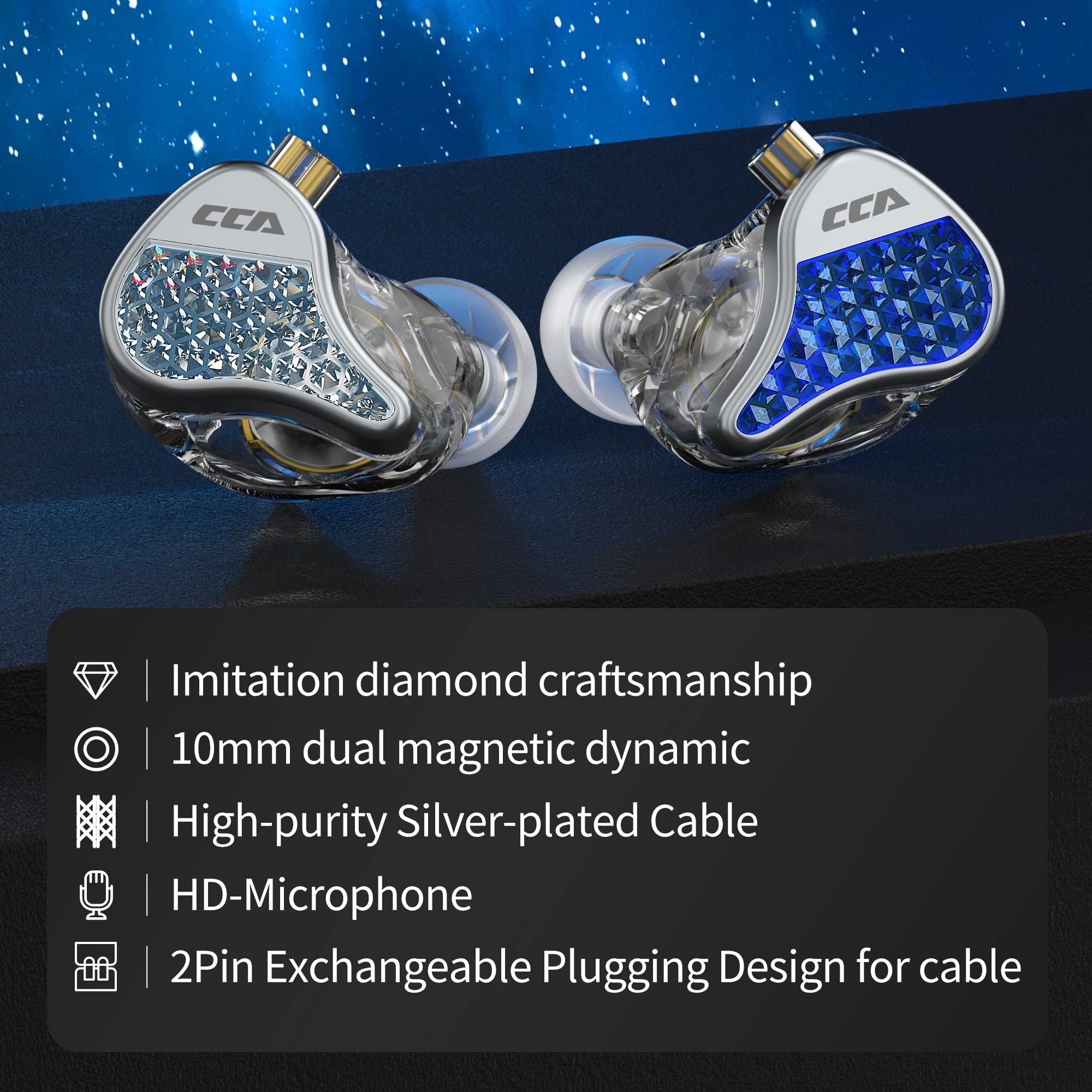 CCA LYRA Extra Bass HiFi In-Ear Headphones - Detachable Wired Earbuds for Audiophiles, Gaming & Music - Noise Isolating Earphones Without Mic (Blue) - Perfect for Studio Monitoring, Travel & Workouts