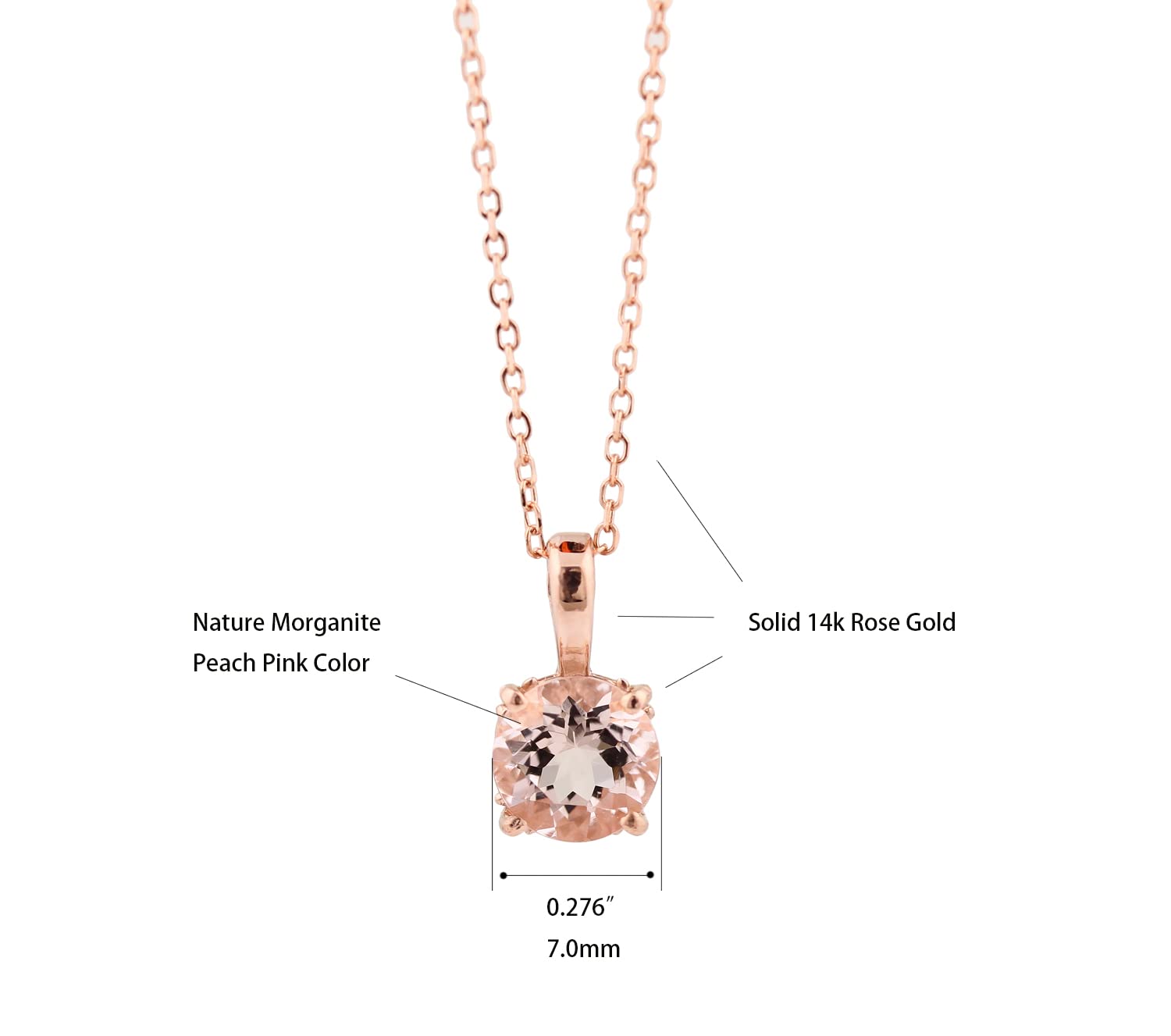 14K Rose Gold Morganite Pendant Necklace - 18 Inch Dainty Jewelry for Women, Elegant Gift for Her, Perfect for Valentine's Day, Anniversary & Special Occasions