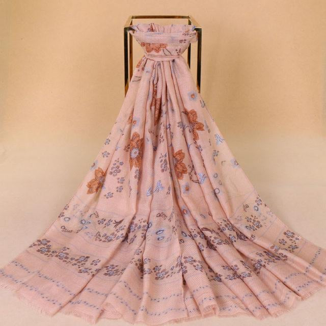 Light Pink Floral Cotton Scarf for Women - Soft Breathable Fashion Accessory for Spring Summer Outfits, Office Wear & Special Occasions