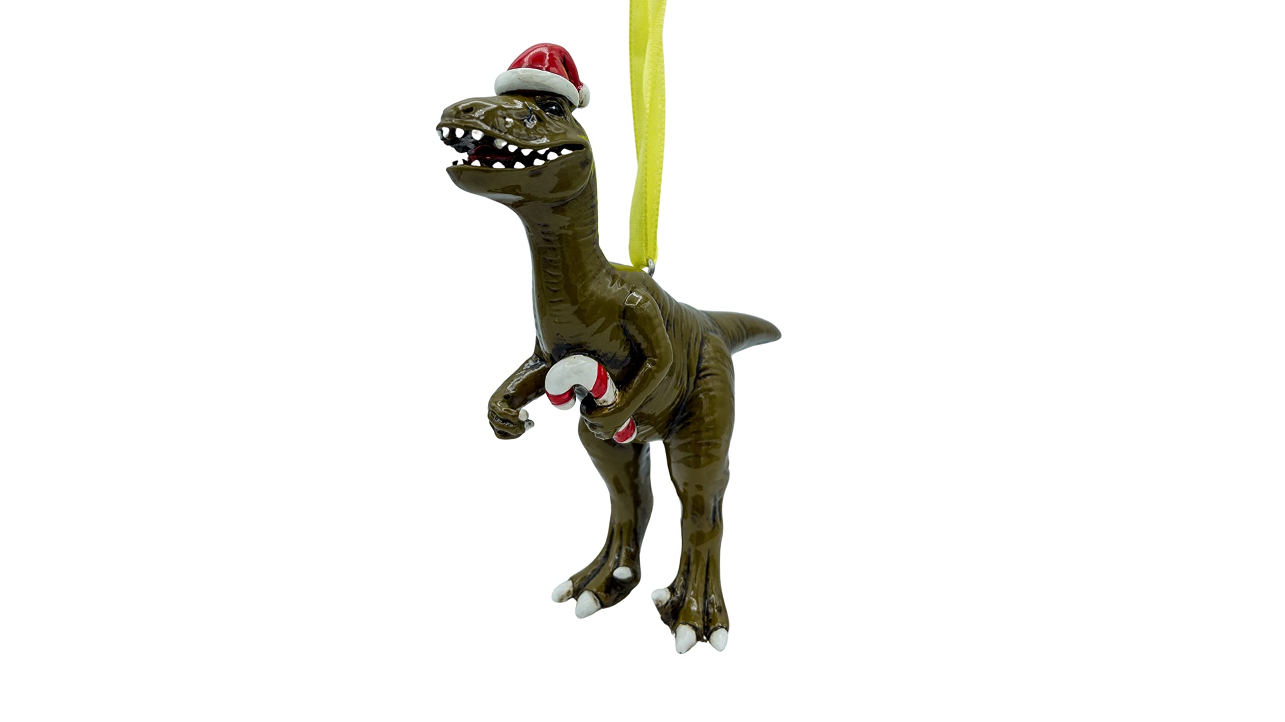 Dinosaur Raptor Christmas Tree Ornament with Candy Cane - Fun Holiday Decor for Kids' Room & Christmas Party Decorations