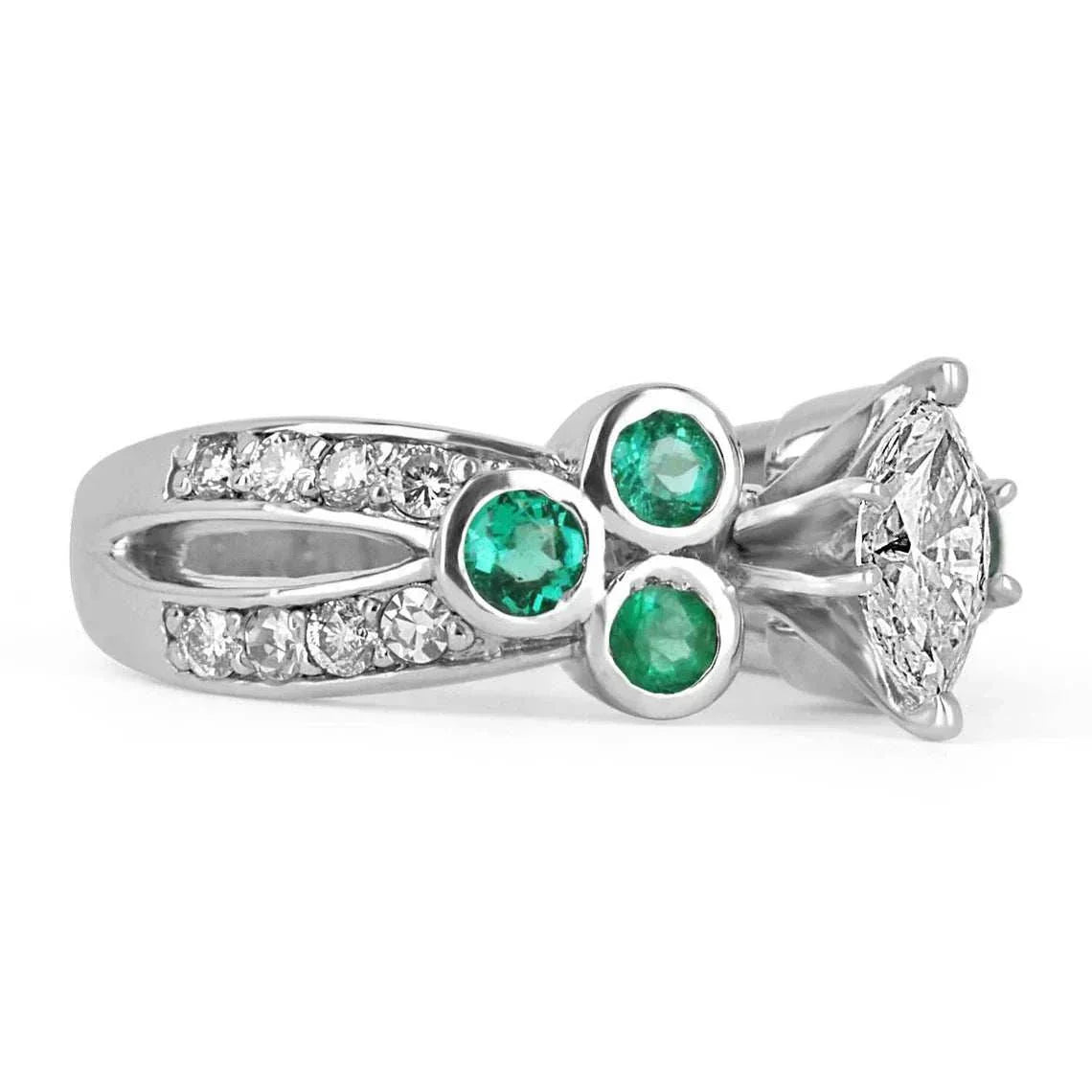 2.02tcw Marquise Cut Diamond & Emerald Accent 14K White Gold Engagement Ring for Women - Perfect for Proposals, Anniversaries & Special Occasions