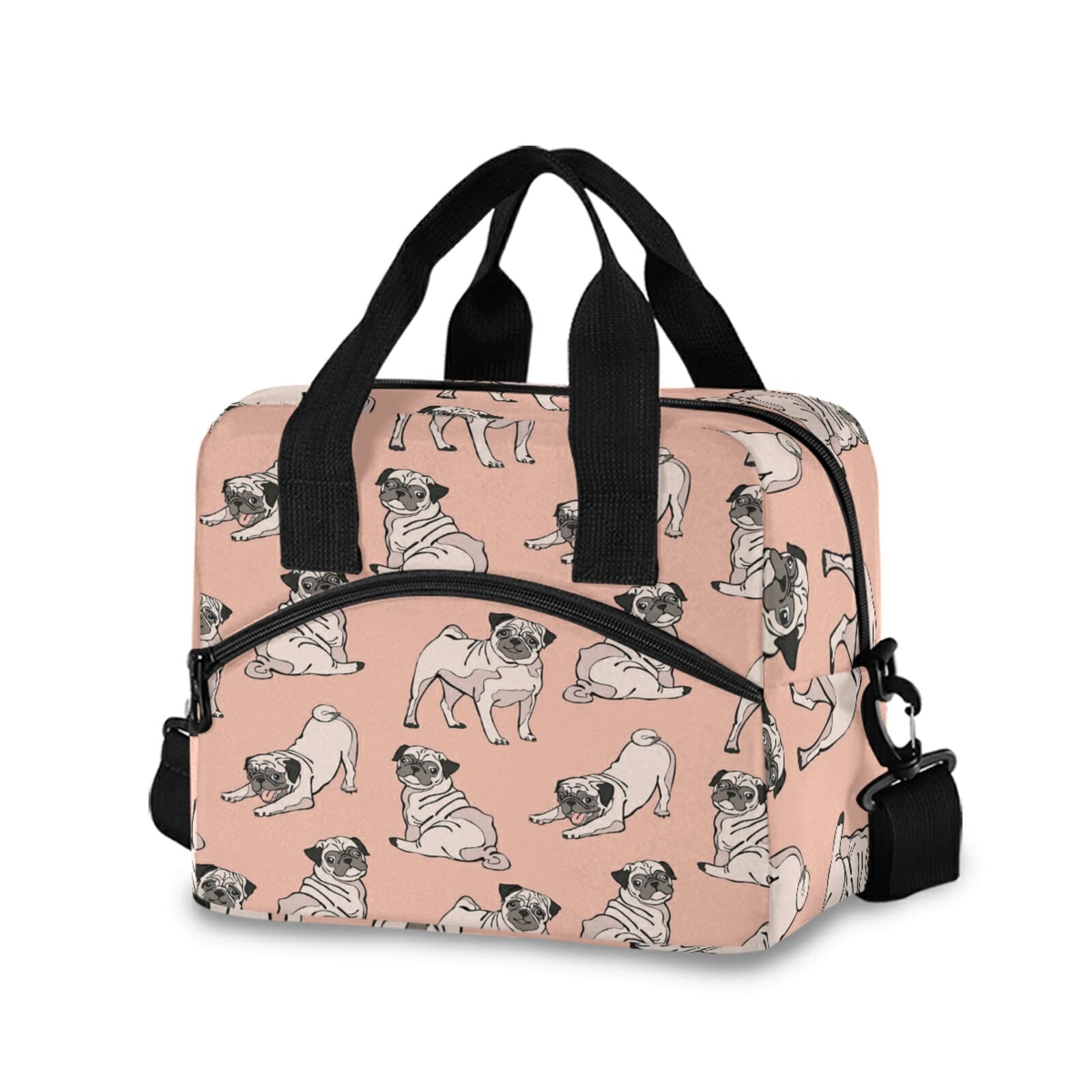 ALAZA Funny Puppy Pug Dog Insulated Lunch Box - Reusable Cooler Tote Bag for School, Work, Picnic & Boating | Cute Animal Lunch Bag with Shoulder Strap for Kids & Adults