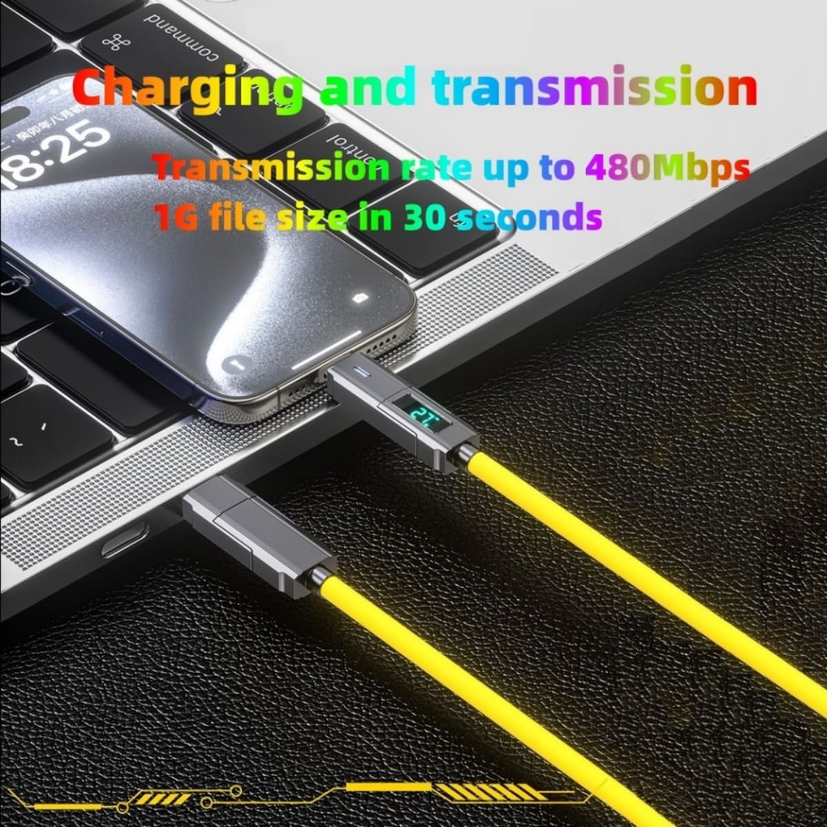 4-in-1 USB C Charging Cable with LED Display - 5ft Fast Charging & Data Sync Cable for iPhone 16/15/14/13/12, iPad, MacBook, Samsung Galaxy S24/S23/S22 - Includes Durable EVA Case & Chubby Silicone Design - Perfect for Travel, Office and Home Charging Needs