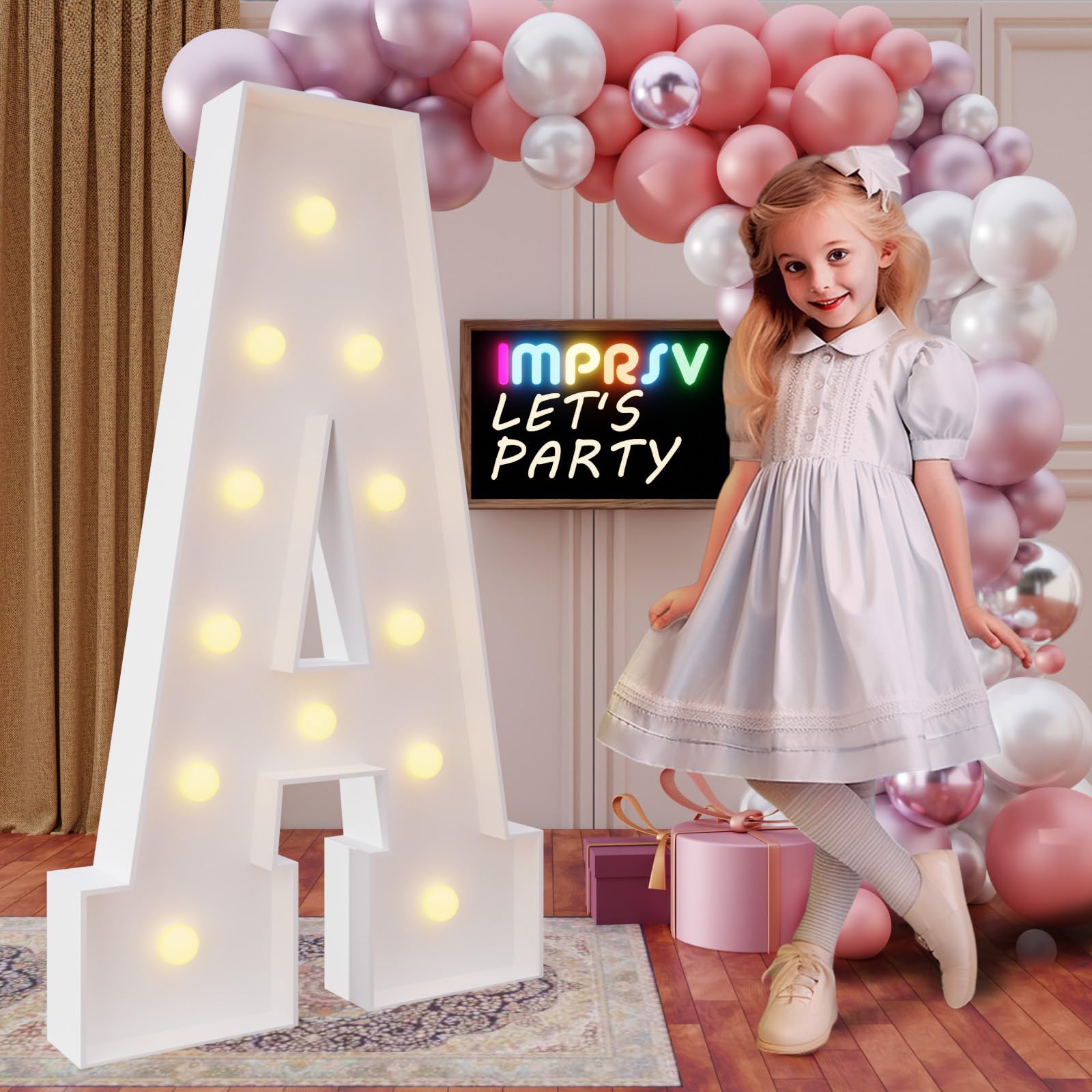 4FT Light Up Marquee Letter A - LED Illuminated Alphabet Sign for Birthday, Wedding, Bridal Shower, Baby Shower & Anniversary Party Decorations - Perfect for Indoor and Outdoor Events, Photo Booths & Home Decor