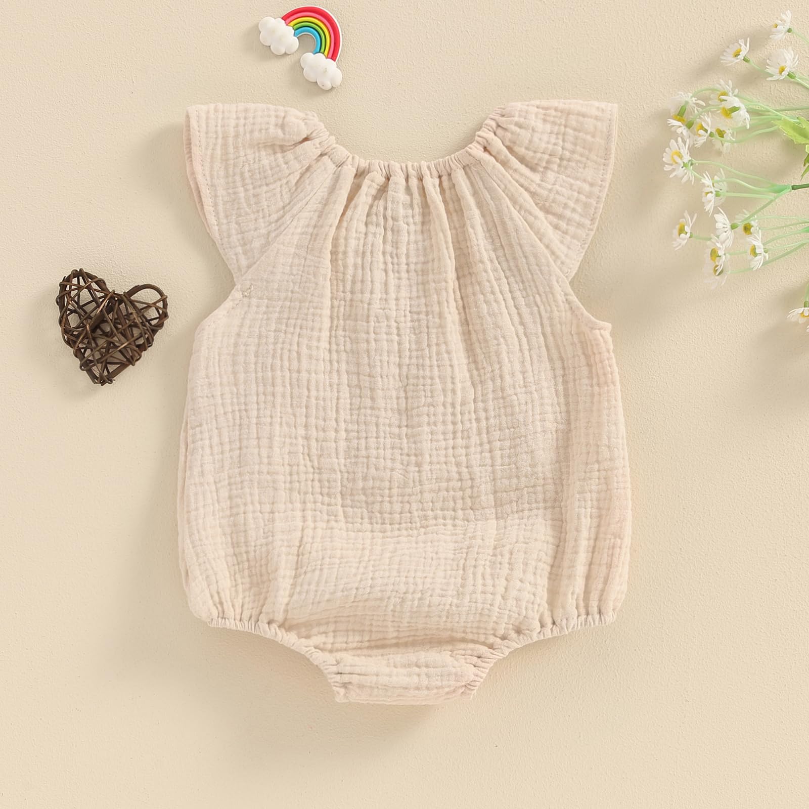 Adorable Newborn Baby Girl Romper - Ruffle Sleeve Smocked Bubble Jumpsuit with Bow Headband | Soft Cotton Summer Outfit for Photoshoots, Parties & Playtime