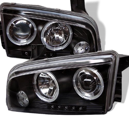 High-Performance Aftermarket LED Halo Headlights for Dodge Charger 2006-2010 - Black/Clear Lens - Upgrade Your Night Driving & Style