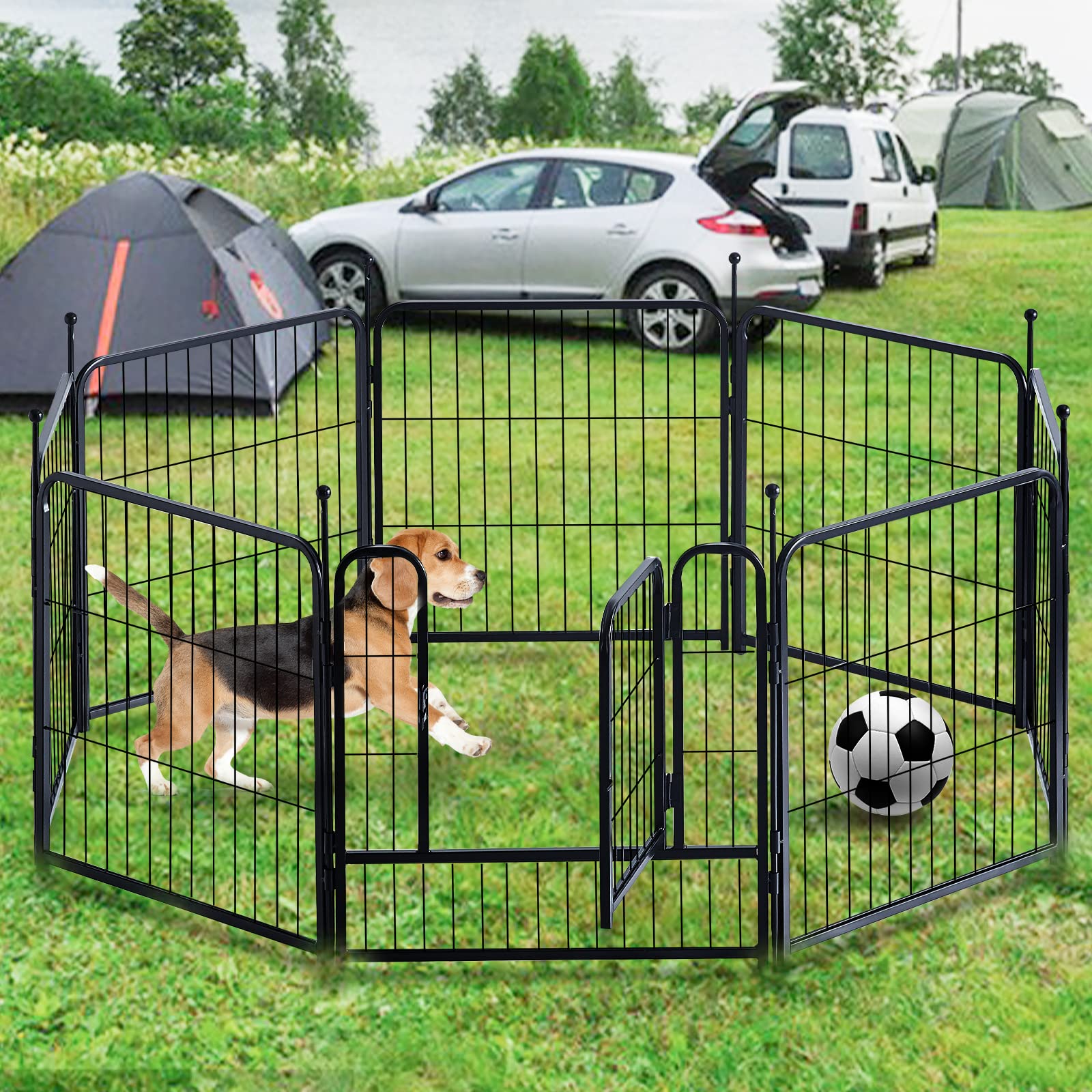 Foldable Metal Dog Playpen - Portable Outdoor Pet Fence for Large/Medium/Small Dogs - 24 Inch 8-Panel Yard Enclosure with Door | Perfect for Backyard, Camping & Indoor Use