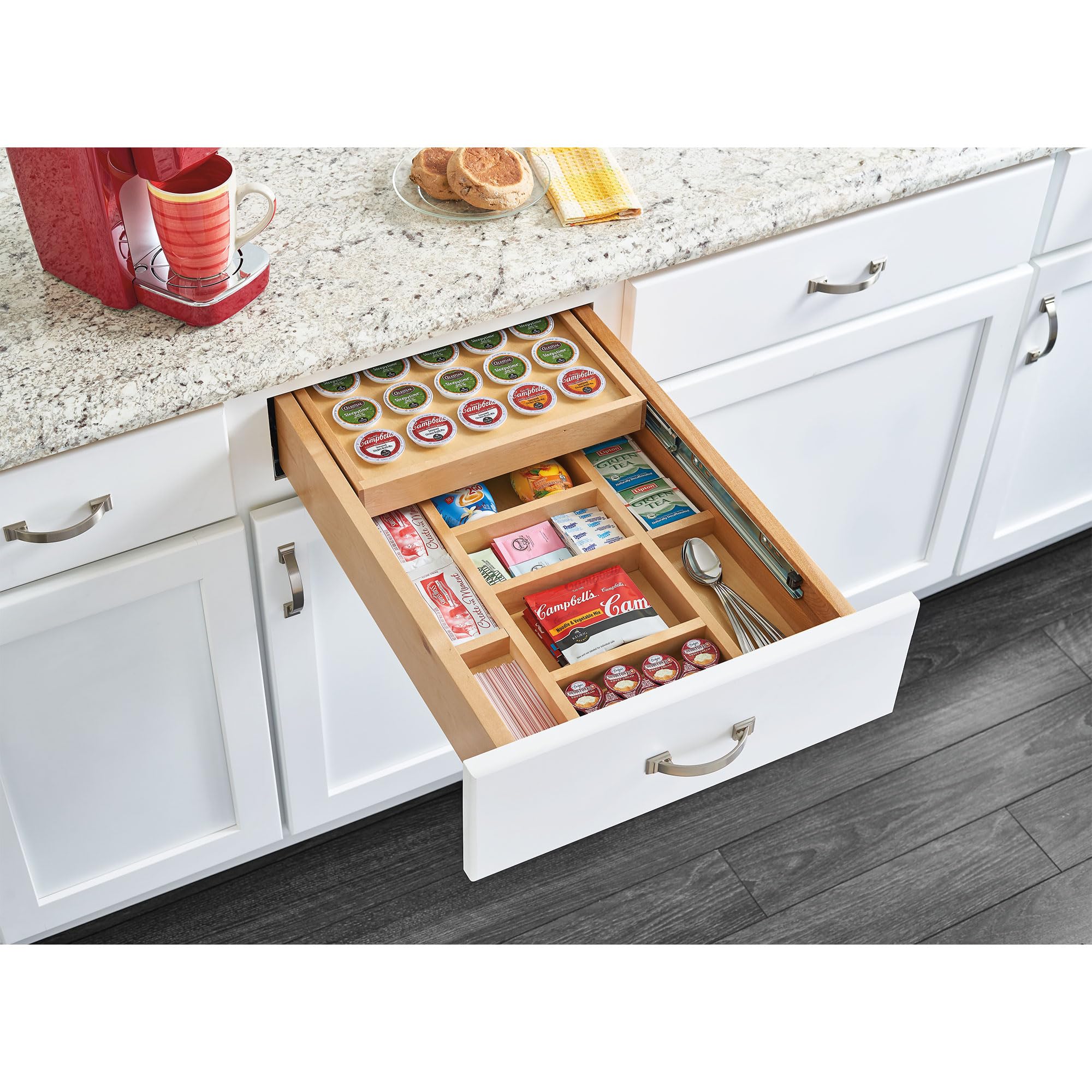 Rev-A-Shelf 15-Inch 2-Tier Cutlery and Utensil Drawer Organizer with K-Cup Tray & Soft-Close Slides - Perfect for Kitchen Drawer Organization and Coffee Pod Storage (Model: 4WTCD-18HSC-KCUP-1)
