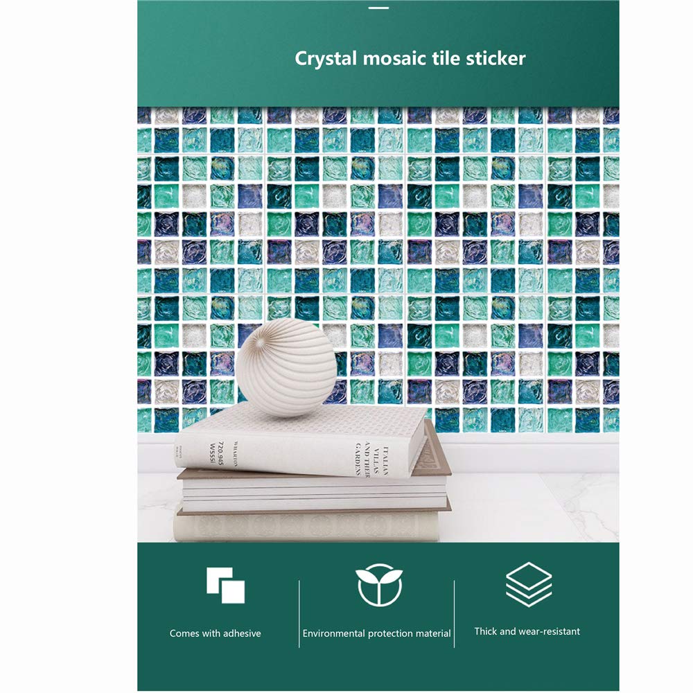 10 Pack Waterproof Removable Mosaic Tile Stickers - Peel and Stick Wall Decals for Kitchen, Bathroom, Bedroom Floor - DIY Home Decor & Easy Surface Upgrade (Style SJ046)