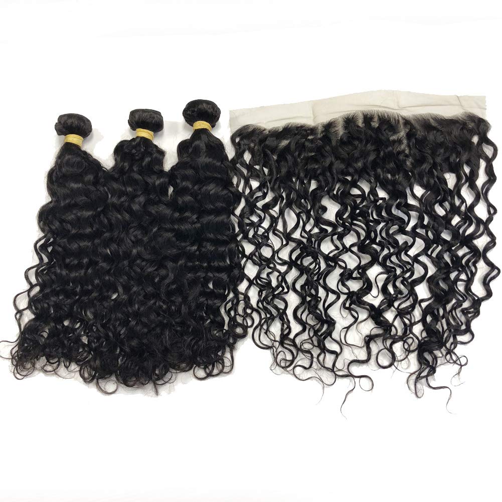 Brazilian Virgin Hair Bundles 10 10 10 with 8 Inch Free Part Lace Frontal Closure - 100% Human Hair Weave Natural Wave for Black Women | Perfect for Protective Styles, Wig Making & Everyday Wear