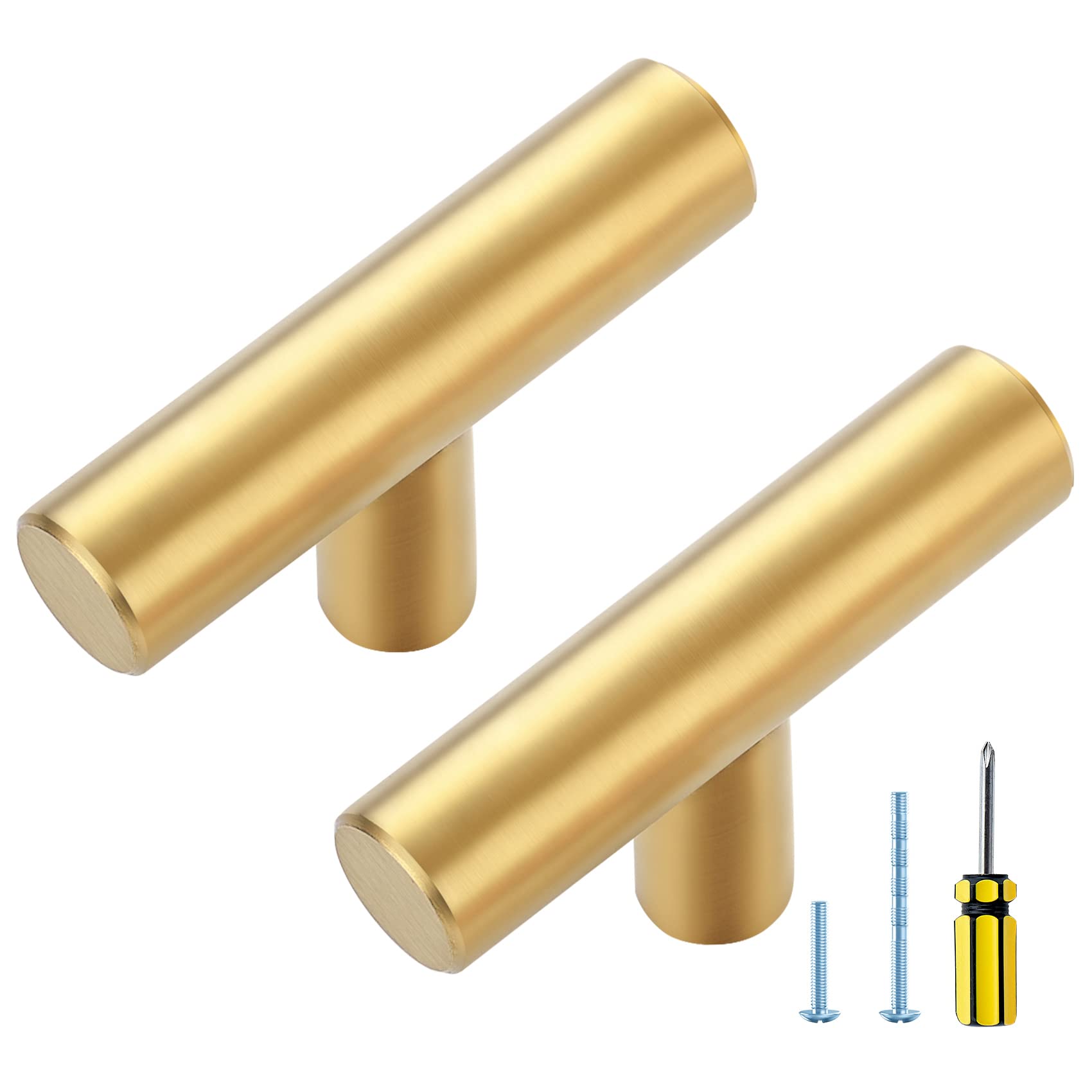Gold T Bar Cabinet Knobs 20 Pack - Brushed Brass Drawer Pulls for Dresser & Cabinets