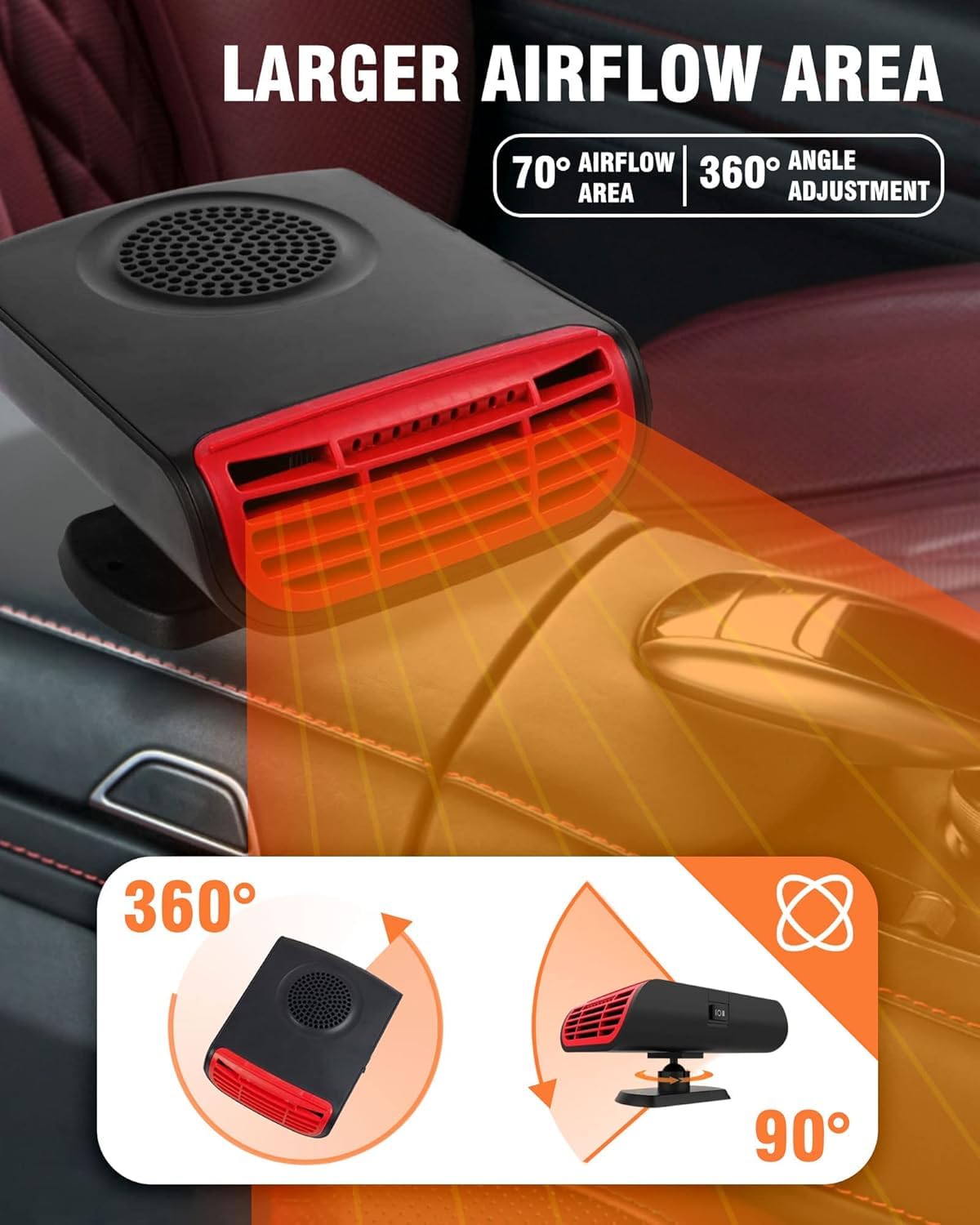 12V Portable Car Heater & Defroster - Fast Heating for Windshield & Cabin Comfort