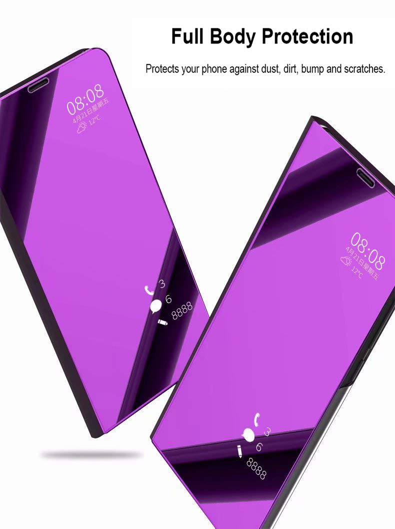 Premium Luxury Electroplated Mirror Flip Case for Samsung Galaxy Note 10 (2019) - Translucent View Window, Full Body Protection, Anti-Scratch PC Cover with Stand (Purple) - Perfect for Business Meetings & Everyday Use
