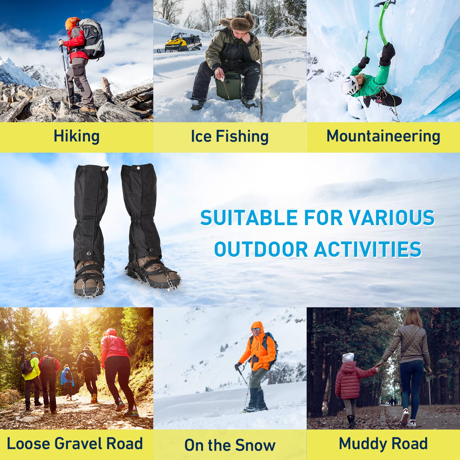 Waterproof & Breathable Hiking Gaiters for Men & Women - Adjustable Lightweight Leg Gaiters for Boots - Ideal for Hunting, Mountaineering, Snow Trekking & Outdoor Adventures