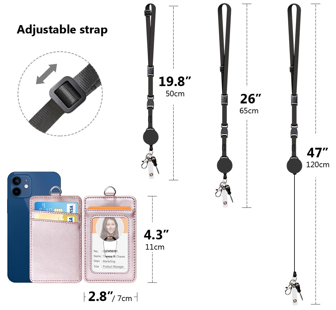 Leather Badge Holder with Retractable Lanyard - Office & School ID Card Accessory