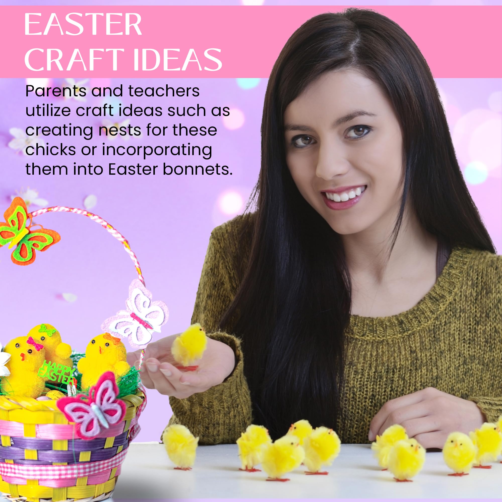 30 Pack Yellow Easter Mini Chenille Chicks - Fluffy Plush Cute Decorations for Easter Bonnets, Egg Hunts & Crafts - Perfect for Home Decor, Cake Toppers & Party Favors - Adorable Spring & Easter Party Supplies