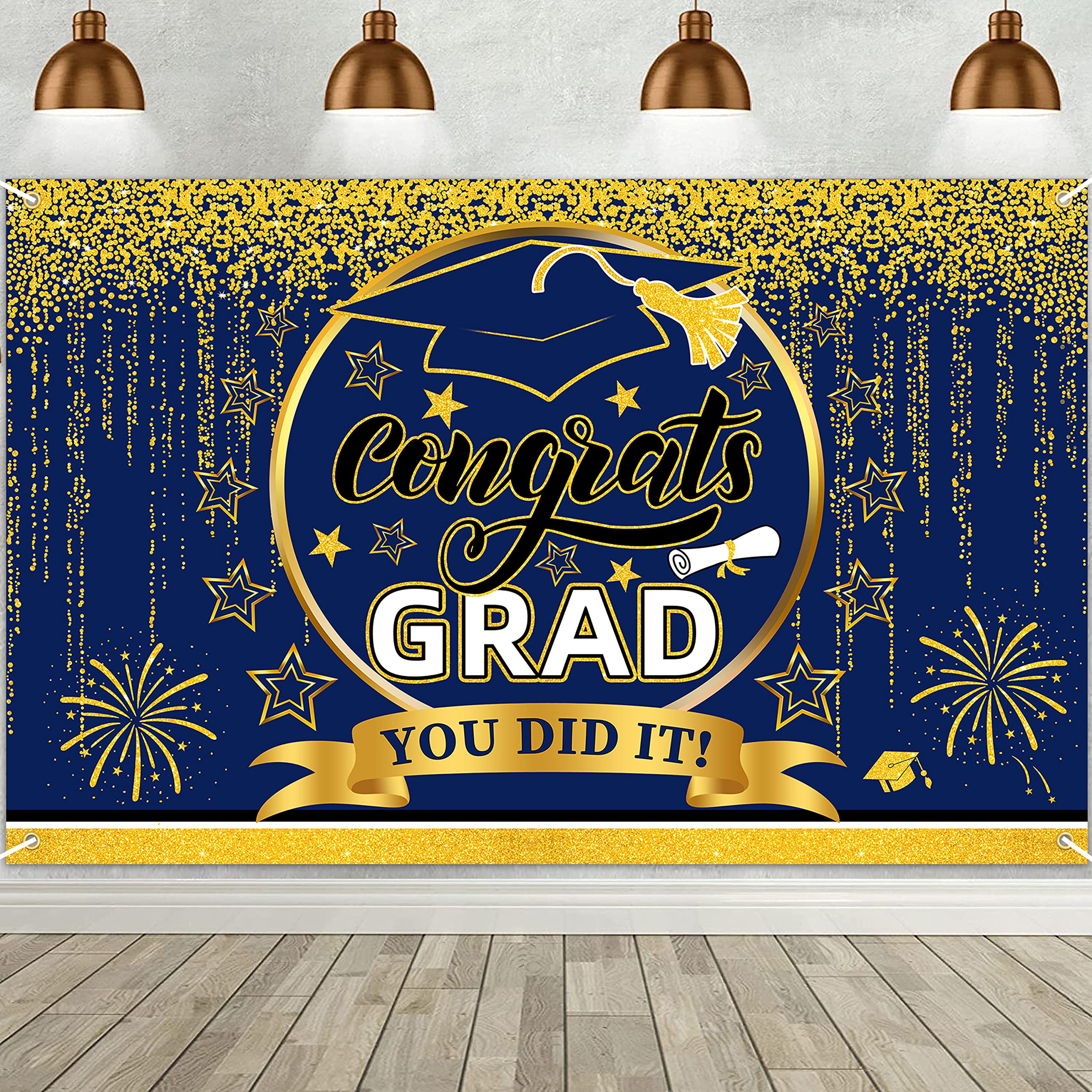 Class of 2025 Graduation Banner - Blue & Gold Backdrop for Graduation Party Decorations, Photography Background & Congratulations Signs | Perfect for Graduation Ceremonies, Photo Booths & School Celebrations