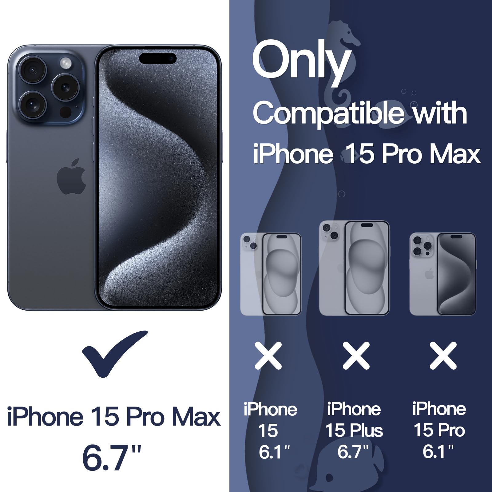 JETech Cute Shockproof iPhone 15 Pro Max Case 6.7-Inch - Wave Frame Curly Design Clear Hard PC Back Cover for Women & Girls (Blue Titanium) | Perfect for Daily Use, Travel & Outdoor Protection