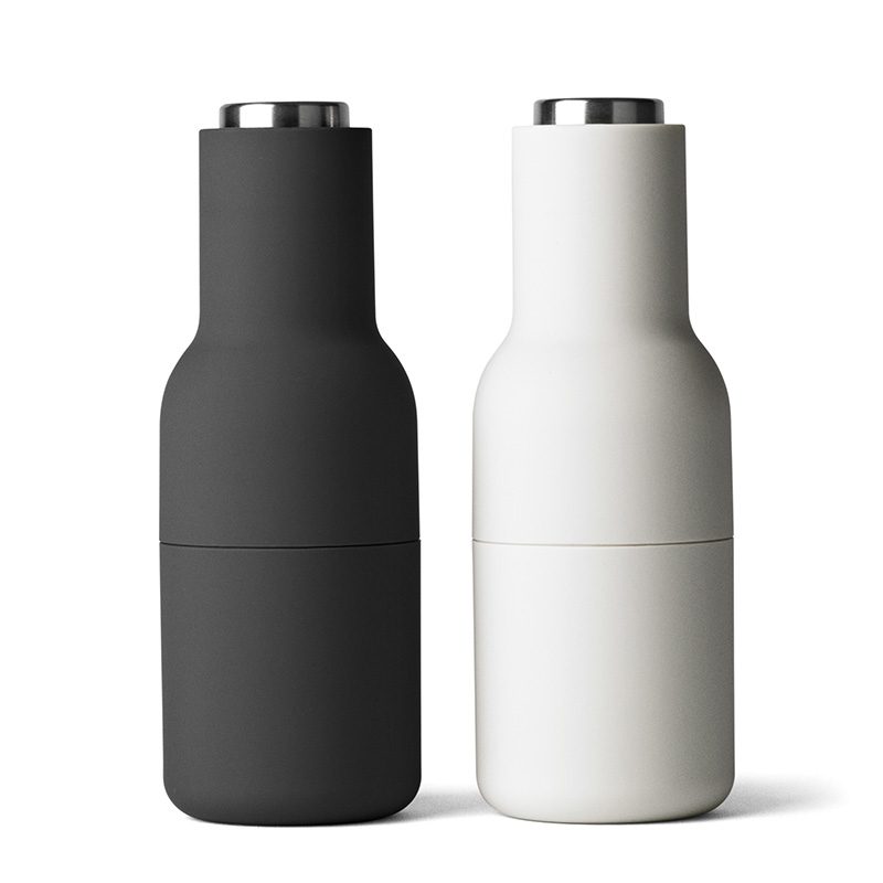 Premium Ceramic Salt and Pepper Grinder Set - AUDO CPH Adjustable Ash/Carbon Design with Stainless Steel Lid - Ideal for Kitchen, Dining Table & Gourmet Cooking