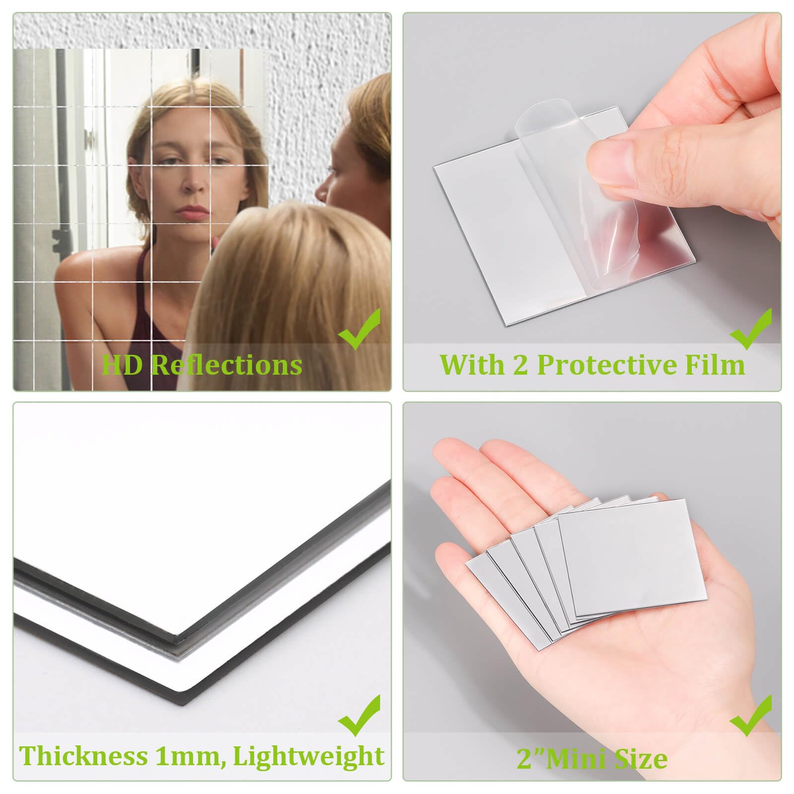 30 PCS Self-Adhesive Acrylic Mini Mirror Tiles - 2 Inch Square High-Definition Small Mirrors for DIY Crafts, Home Wall Decor, Kitchen & Bathroom Renovation - Perfect for Mosaic Art, Vanity Makeup & Interior Design Projects