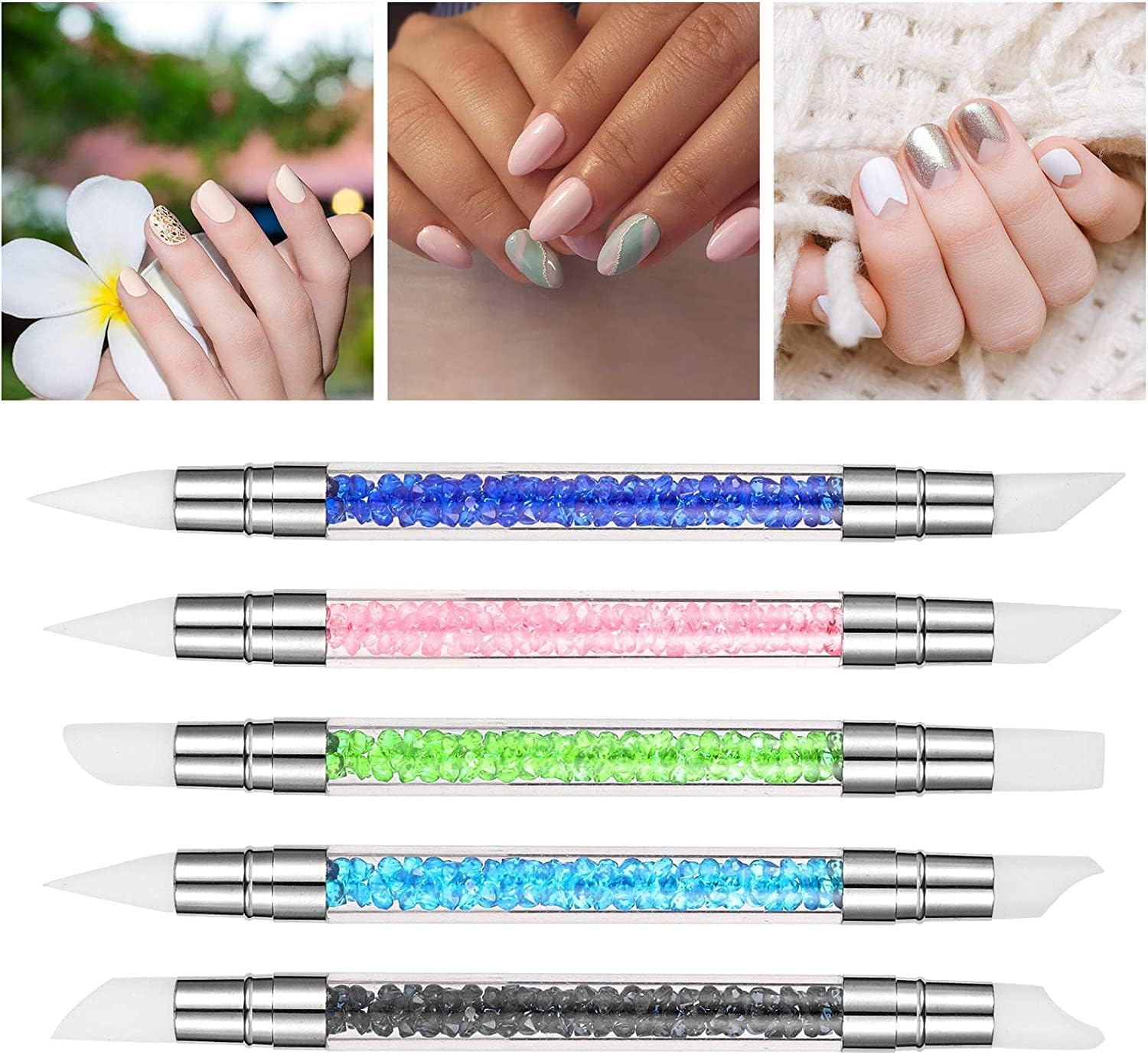 Sminakh 5Pcs Silicone Nail Art Brushes Set - Professional Silicone Rhinestone & Polish Carving Pen for Nail Design - Perfect for Gel Polish, Acrylic Nails & DIY Manicures at Home or Salon