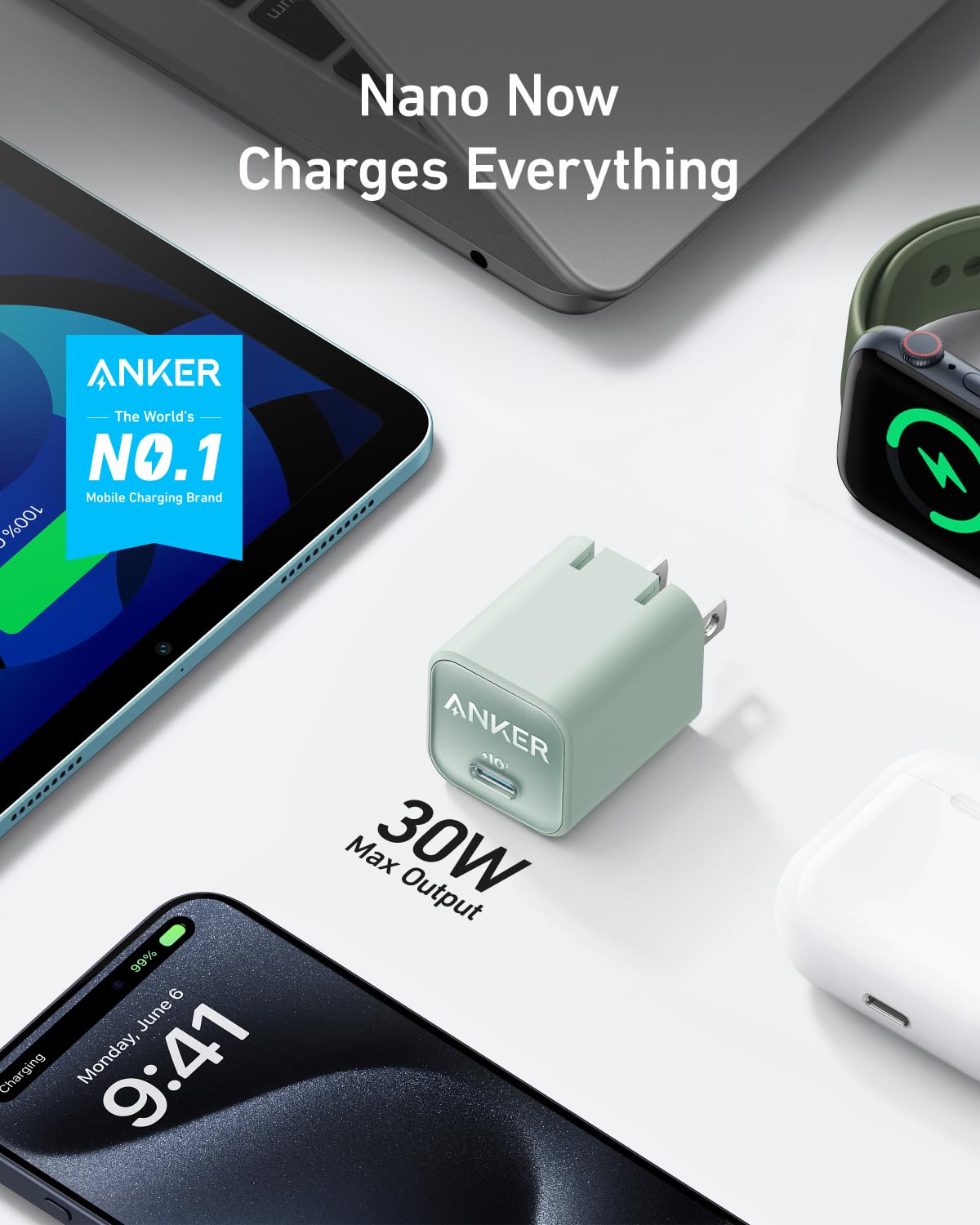Anker Nano 30W USB C GaN Fast Charger with PIQ 3.0 & PPS - Compact Foldable PD Charger for iPhone 16/15 Series, Samsung Galaxy, iPad - Perfect for Travel, Office & Home Use with MagSafe Compatibility