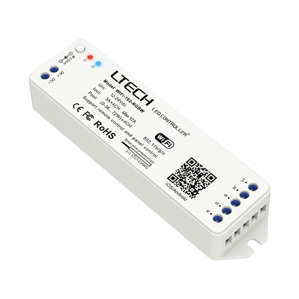 Ltech Smart LED WiFi Controller for RGBW Strip Lights - Wireless Remote Control, App & Voice Compatible (Alexa, Google Home) - Perfect for Home Lighting, Parties, and Holiday Decorations