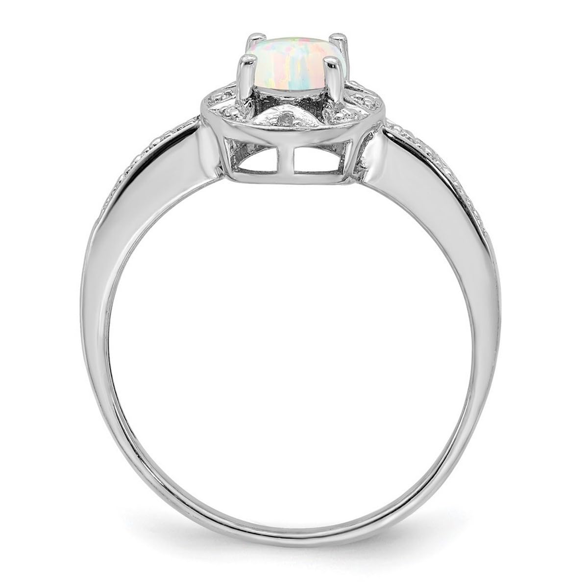 925 Sterling Silver Diamond & Simulated Opal Ring for Women - 2mm Wide Polished Wedding Band, Anniversary Gift, Everyday Elegant Jewelry