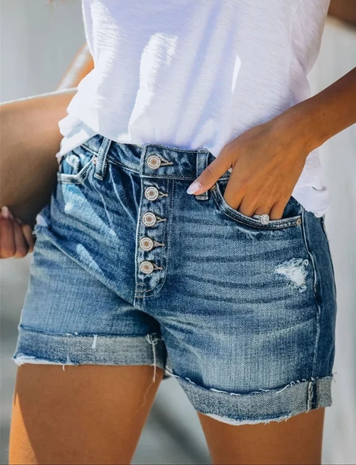 CHICZONE Women's Mid-High Rise Ripped Jean Shorts - Distressed Stretchy Denim Shorts for Summer | Casual Wear, Beach Outfits, Street Style Fashion