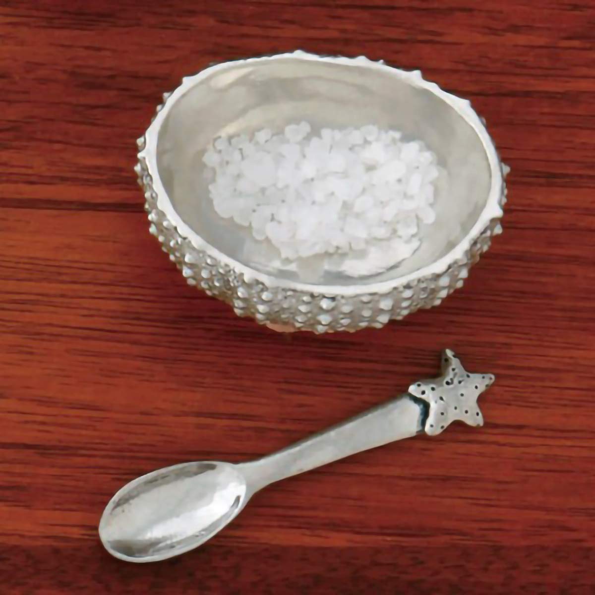 Premium Pewter Salt Cellar Box with Spoon - Elegant Sea Urchin Design for Salt, Spices, Snacks, Rice & Side Dishes | Perfect for Kitchen, Dining Table & Ice Cream Serving | Durable & Stylish Storage Container