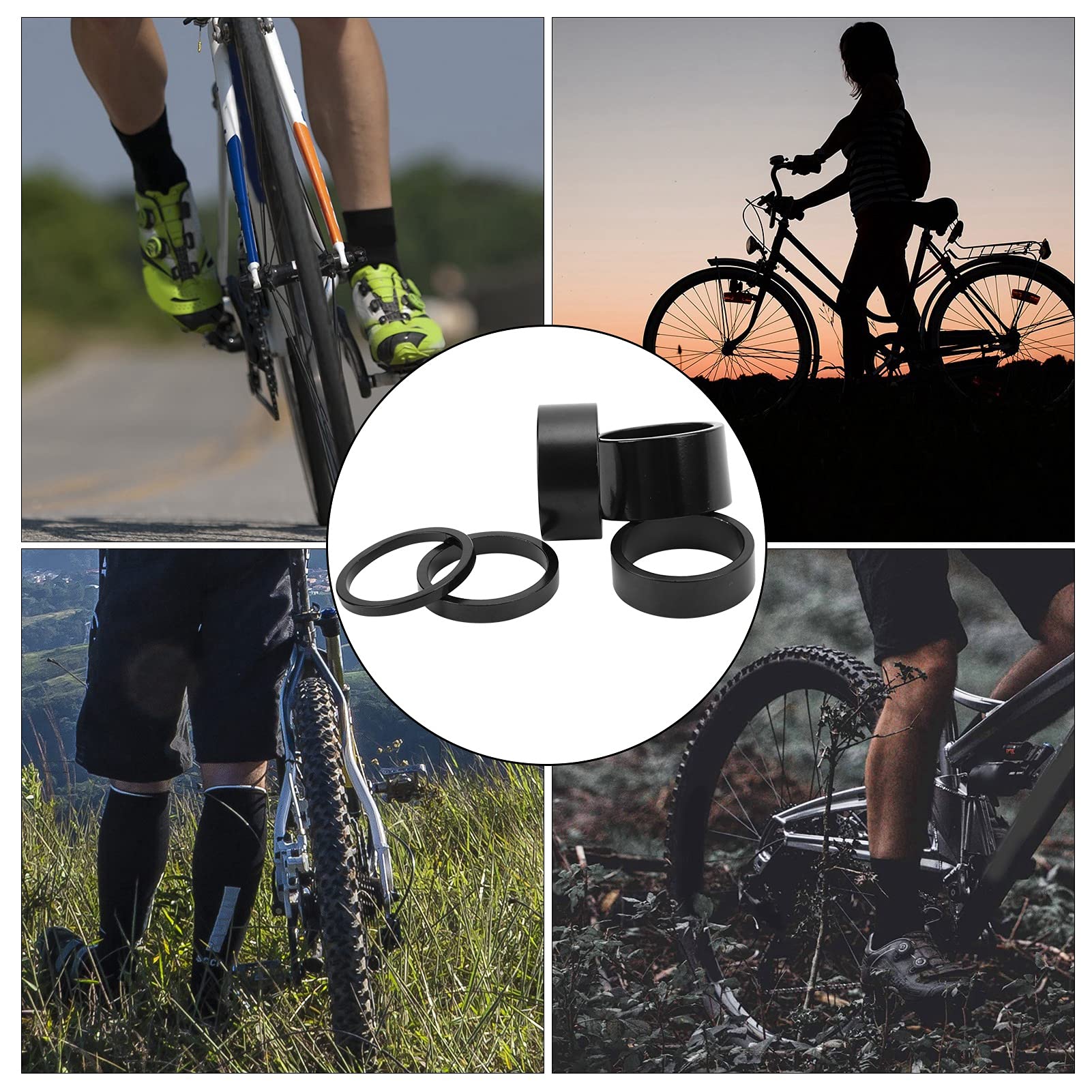 Aluminum Alloy Bike Headset Spacer Set - 5Pcs (3mm/5mm/10mm/15mm/20mm) for Mountain Bike Front Fork Stem - Durable Lightweight Washers for Cycling & Bike Maintenance