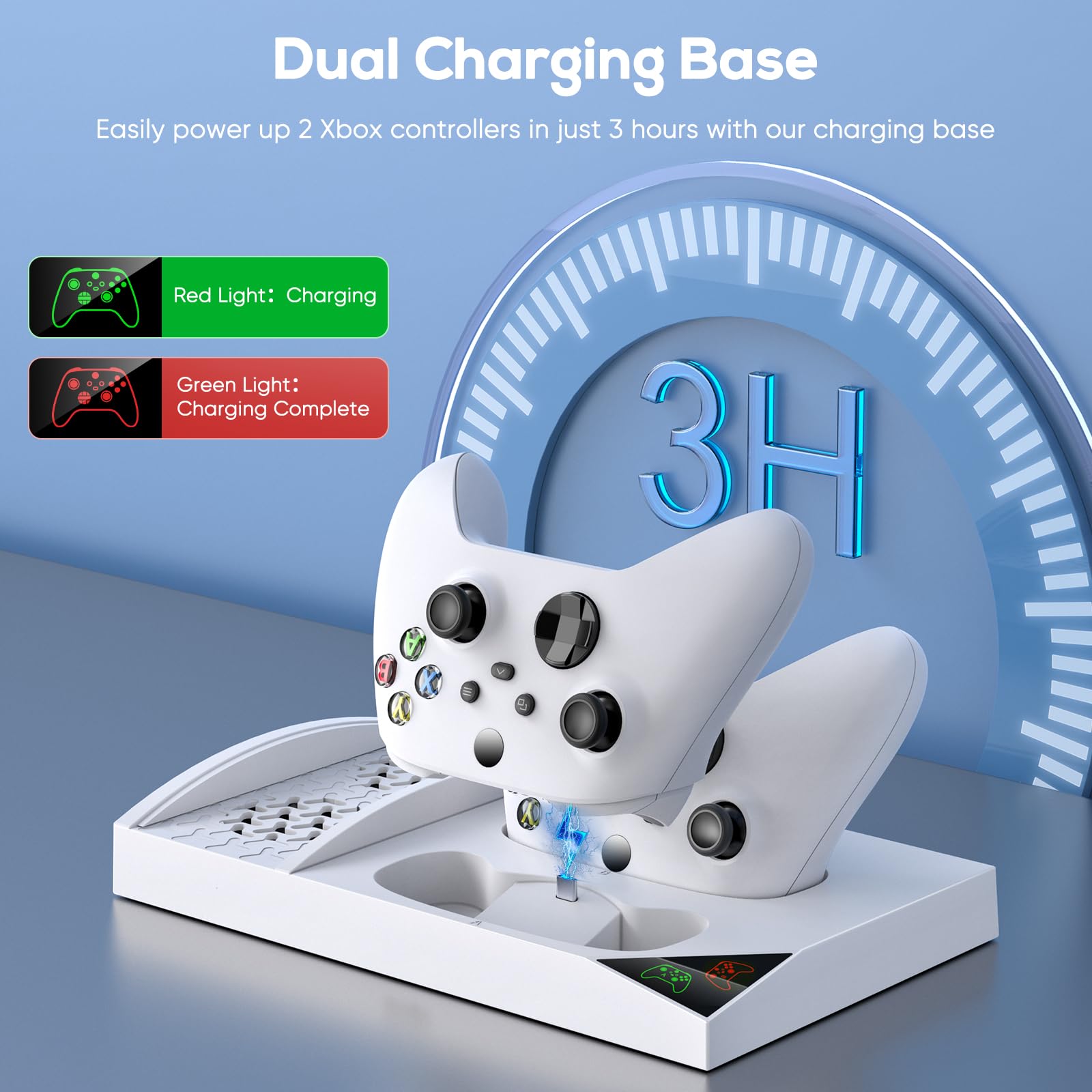 YUANHOT Vertical Cooling Stand with Dual Fan & Charging Station for Xbox Series S Console & Controller - Includes 2Pack 1400mAh Rechargeable Batteries & Headset Holder - Perfect for Gaming Setup & Accessories Organization