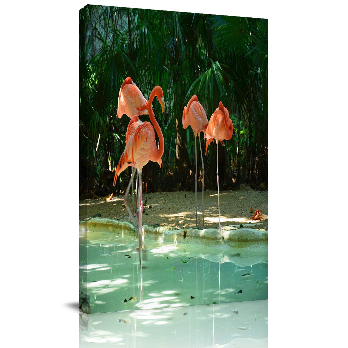 Elegant Pink Flamingo & Tropical Palm Trees Canvas Wall Art - Framed Abstract Painting Print for Bedroom, Bathroom, Kitchen Decor - Ready to Hang Gift (20