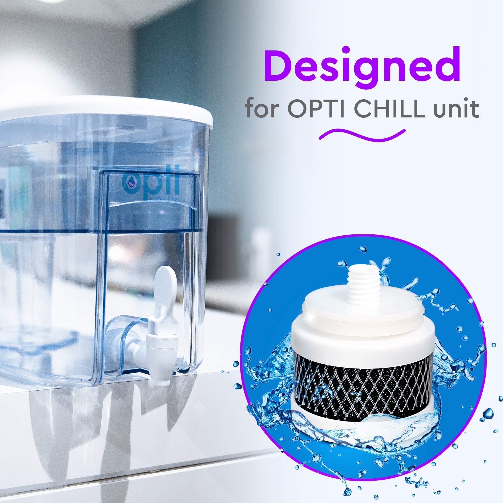 Opti CHILL Alkaline Water Refrigerator Filter Unit with 2 Extra OEM Replacement Filters (120 Gallon Capacity) - Improve Drinking Water Quality for Home & Office Use