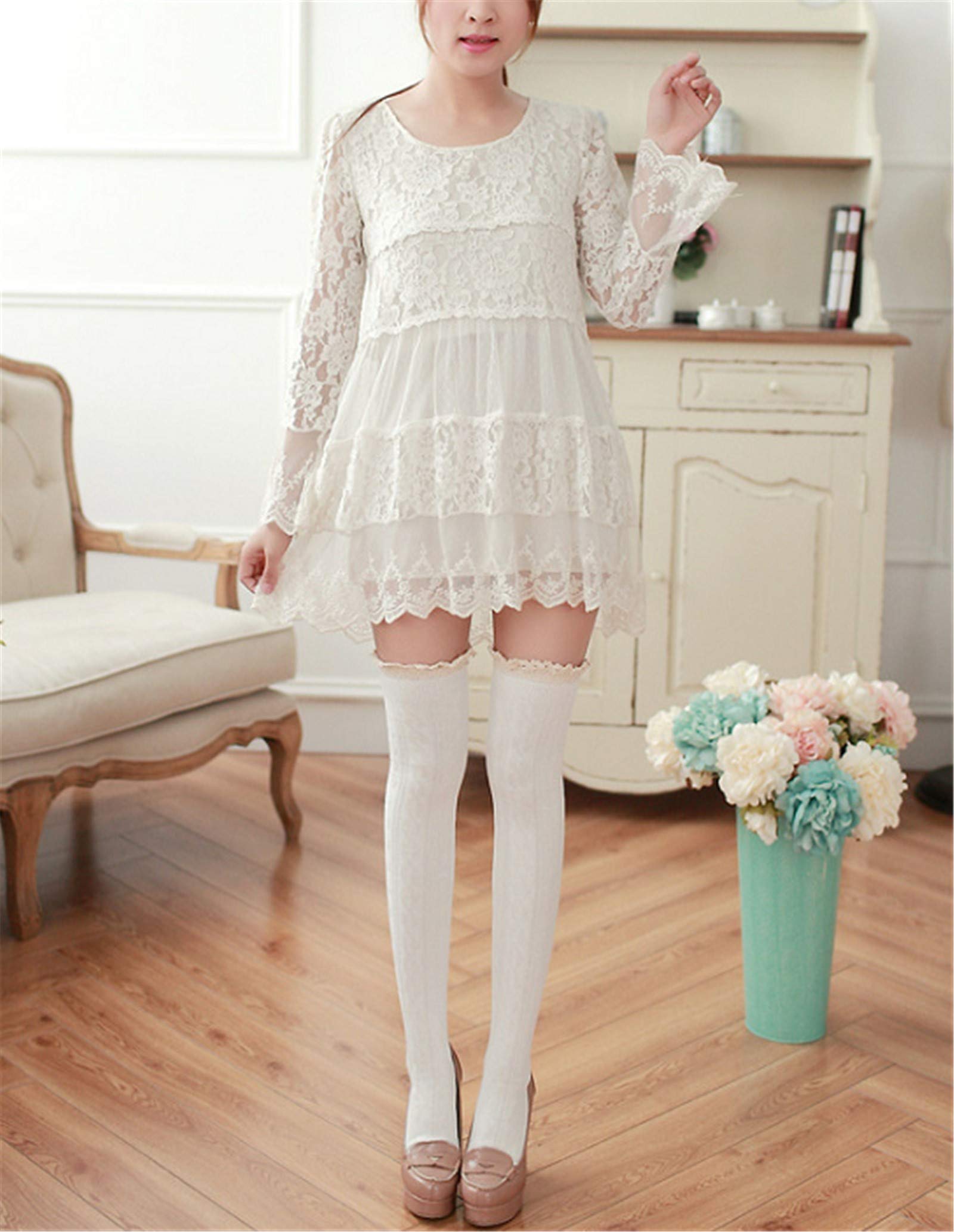 Sexy Lace Knitted Over Knee Thigh High Stockings for Women - Comfortable Cotton Pantyhose with Elegant Lace Design | Perfect for Date Night, Party Wear and Fashion Outfits