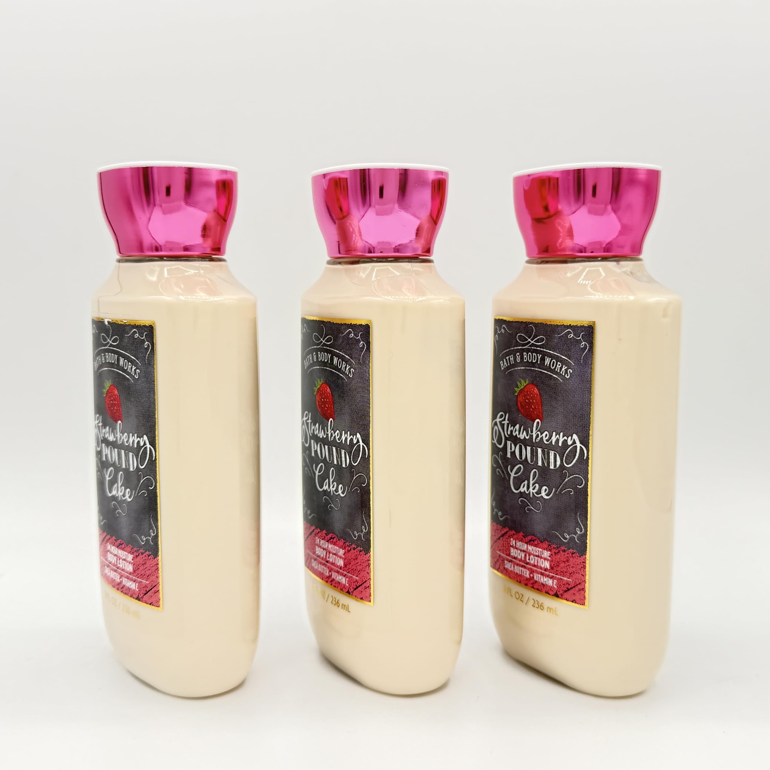 Strawberry Pound Cake Body Lotion Set - 3 Pack of 8oz Moisturizing Hand & Body Creams for Women | Sweet Scented Skincare Gift Set for Dry Skin, Birthday, Mother's Day | Home Spa, Daily Hydration, Self-Care Routine
