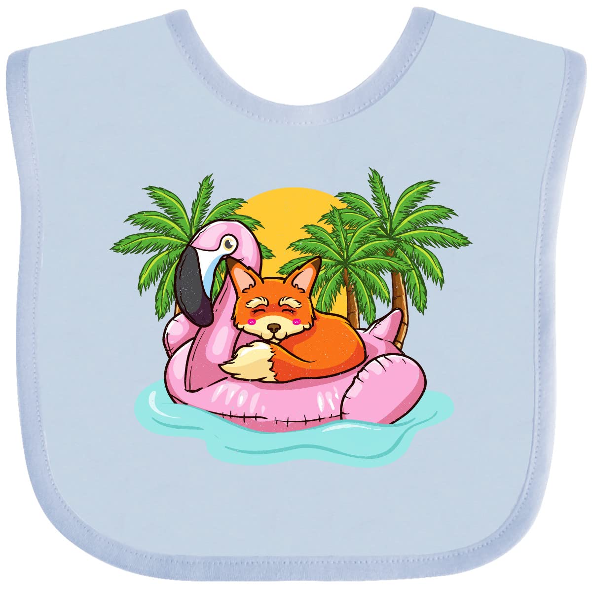 Inktastic Fox Flamingo Tropical Beach Vacation Baby Bib - Cute & Absorbent Feeding Bib for Infants - Perfect for Beach Trips, Family Outings & Mealtime Messes