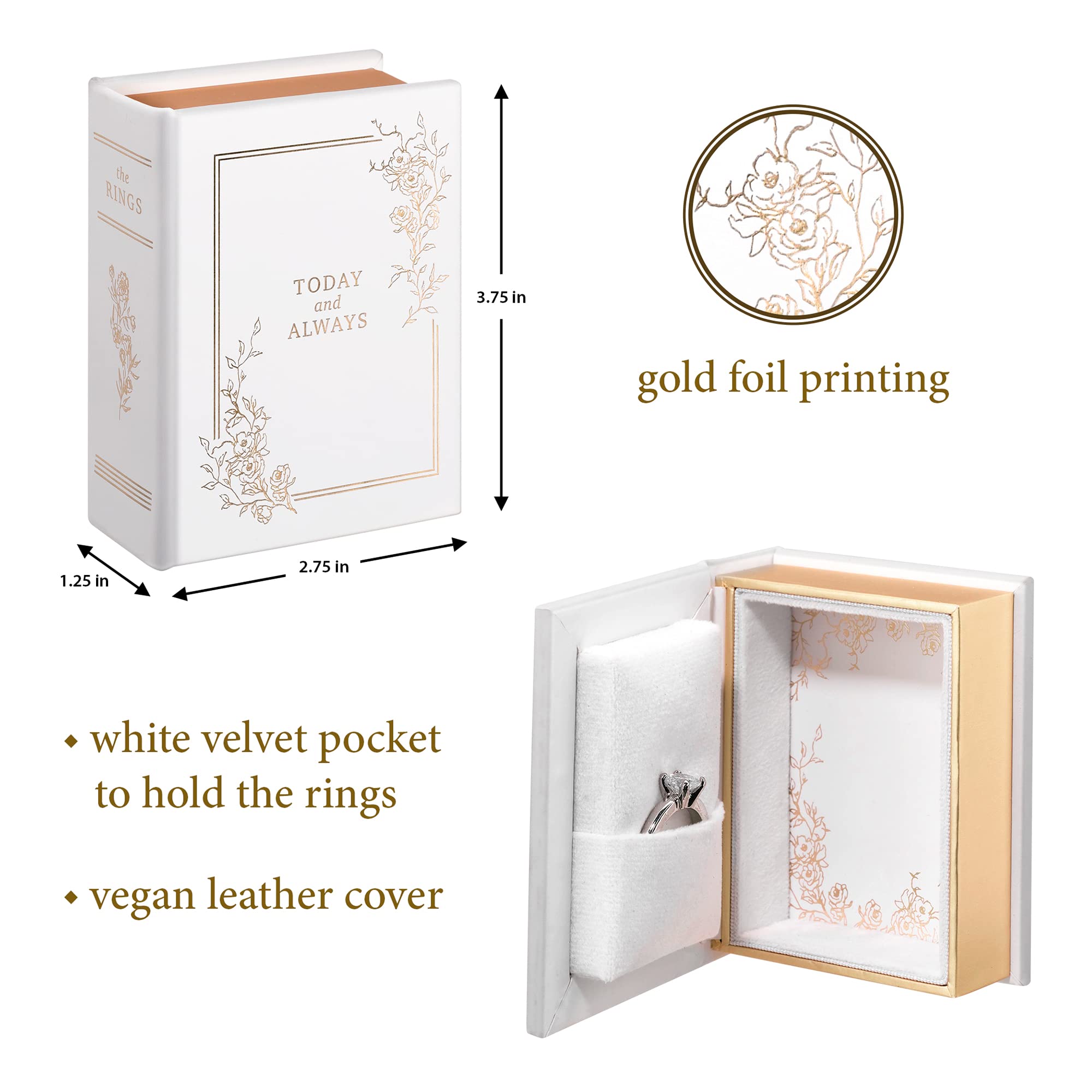 Lillian Rose Wedding Ring Book Box - Elegant White Keepsake Box for Jewelry Storage, Engagement & Wedding Rings - Perfect for Bridal Showers, Proposals & Anniversary Gifts