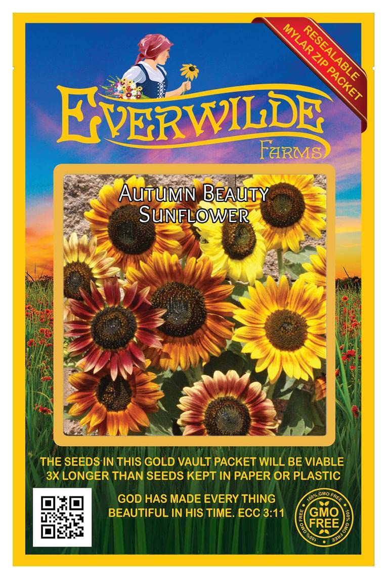 Everwilde Farms 100 Autumn Beauty Sunflower Wildflower Seeds - Gold Vault Jumbo Seed Packet for Garden Planting, Landscaping & Pollinator Gardens