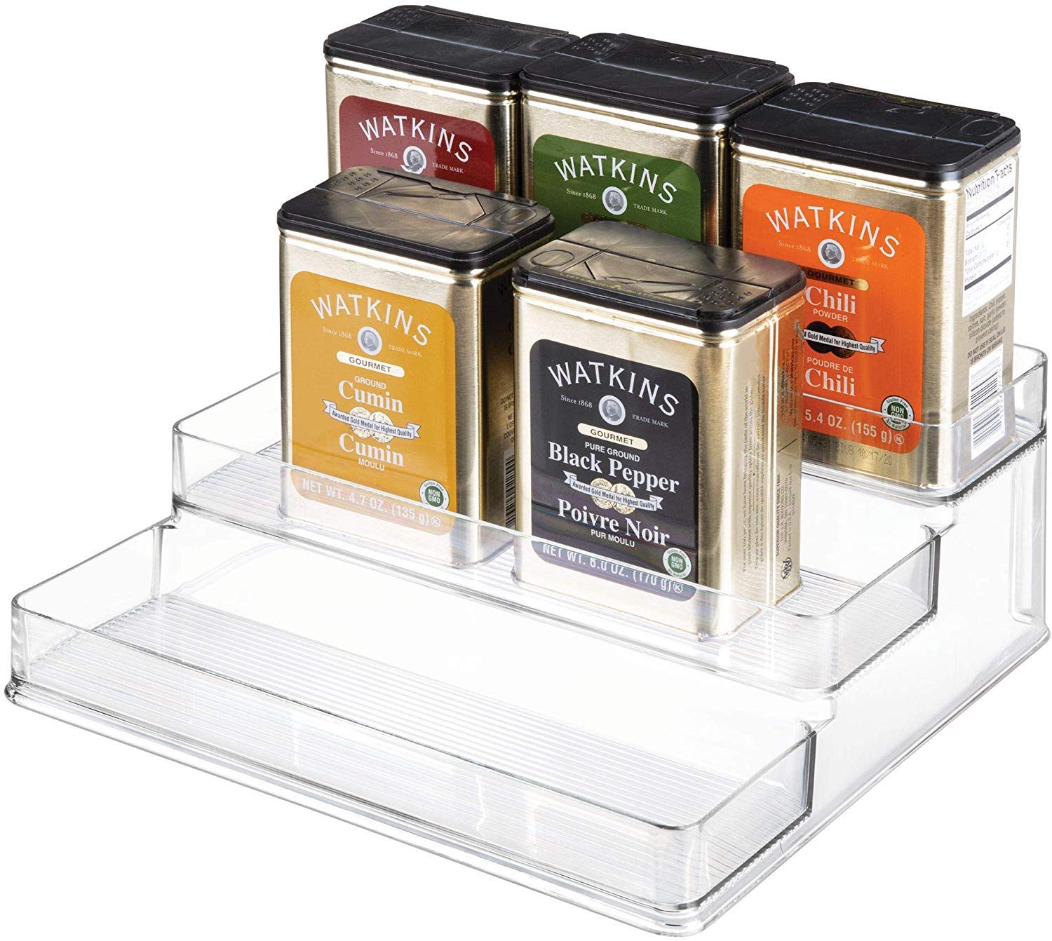 iDesign Linus 3-Tier Plastic Spice Rack Organizer - BPA-Free Clear Storage Shelf for Kitchen, Pantry, Bathroom, Vanity, Office & Craft Room - 10.25