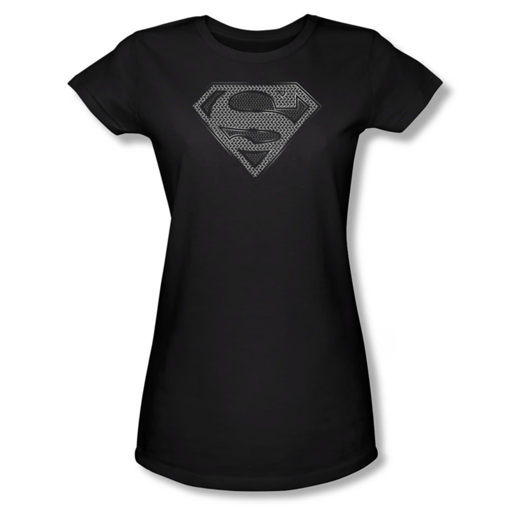 Superman Women's Chainmail T-Shirt - Black Superhero Graphic Tee for Cosplay, Comic Con & Everyday Wear