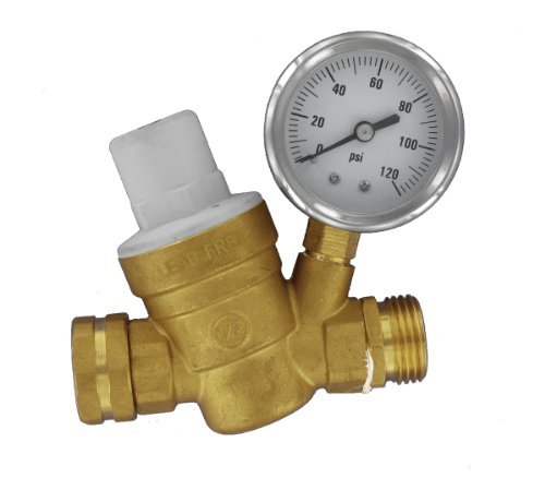 Valterra Adjustable Water Regulator - RV Camper Water Pressure Regulator with Gauge, 1/2