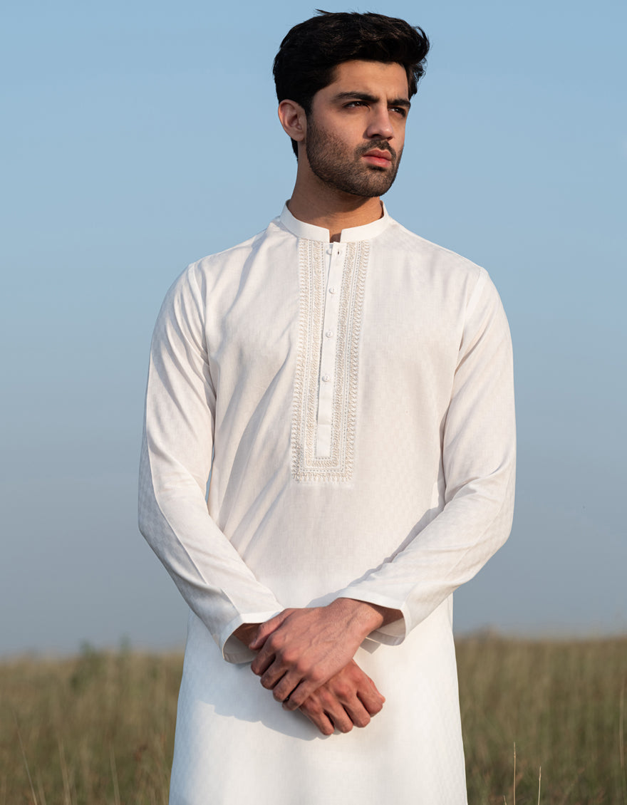 J. Junaid Jamshed Blended White Kurta for Men - Traditional Pakistani Cotton Tunic - Perfect for Eid, Weddings & Casual Wear