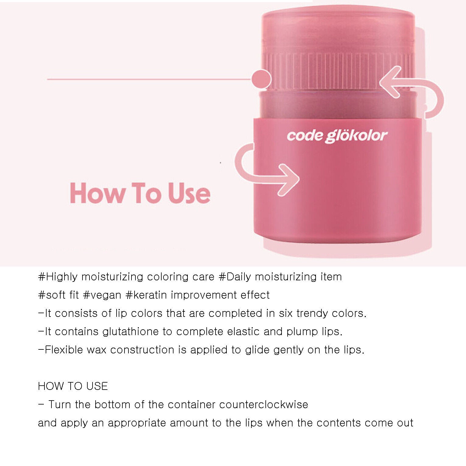 Code Glokolor Color Lip Serum - 15ml Hydrating & Plumping Lip Treatment for Dry Lips - Perfect for Daily Moisture & Night Care