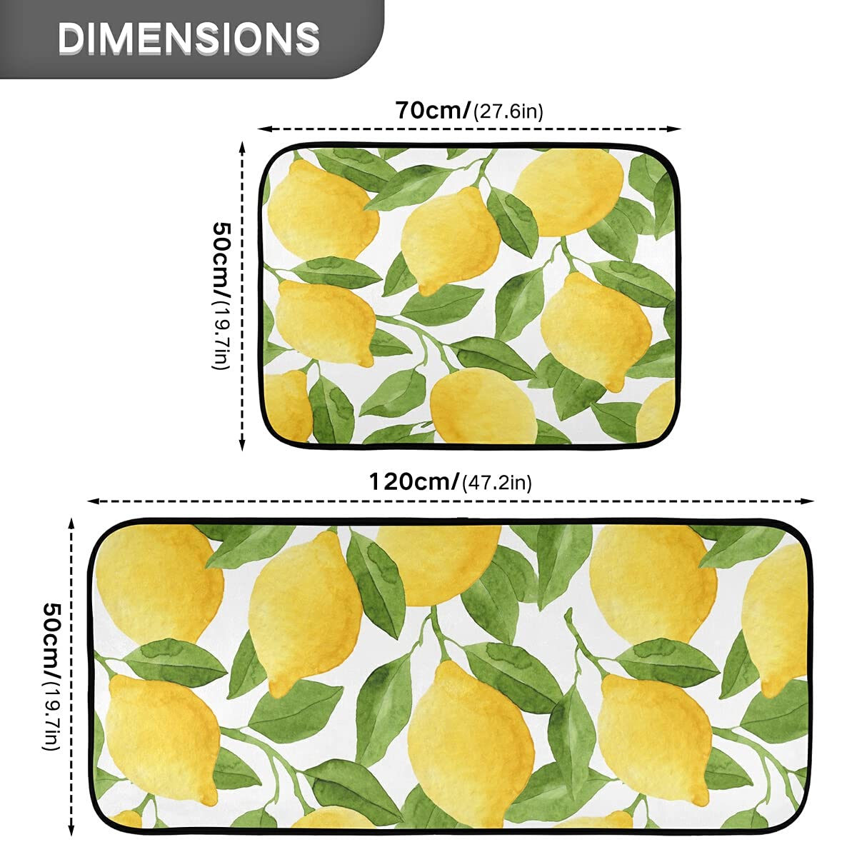 Emelivor Non-Slip Washable 2-Piece Kitchen Rug Set with Lemon Green Leaf Design - Anti-Skid Floor Mats for Home, Kitchen & Laundry Room - Perfect for Entryway, Sink Area & High-Traffic Spaces