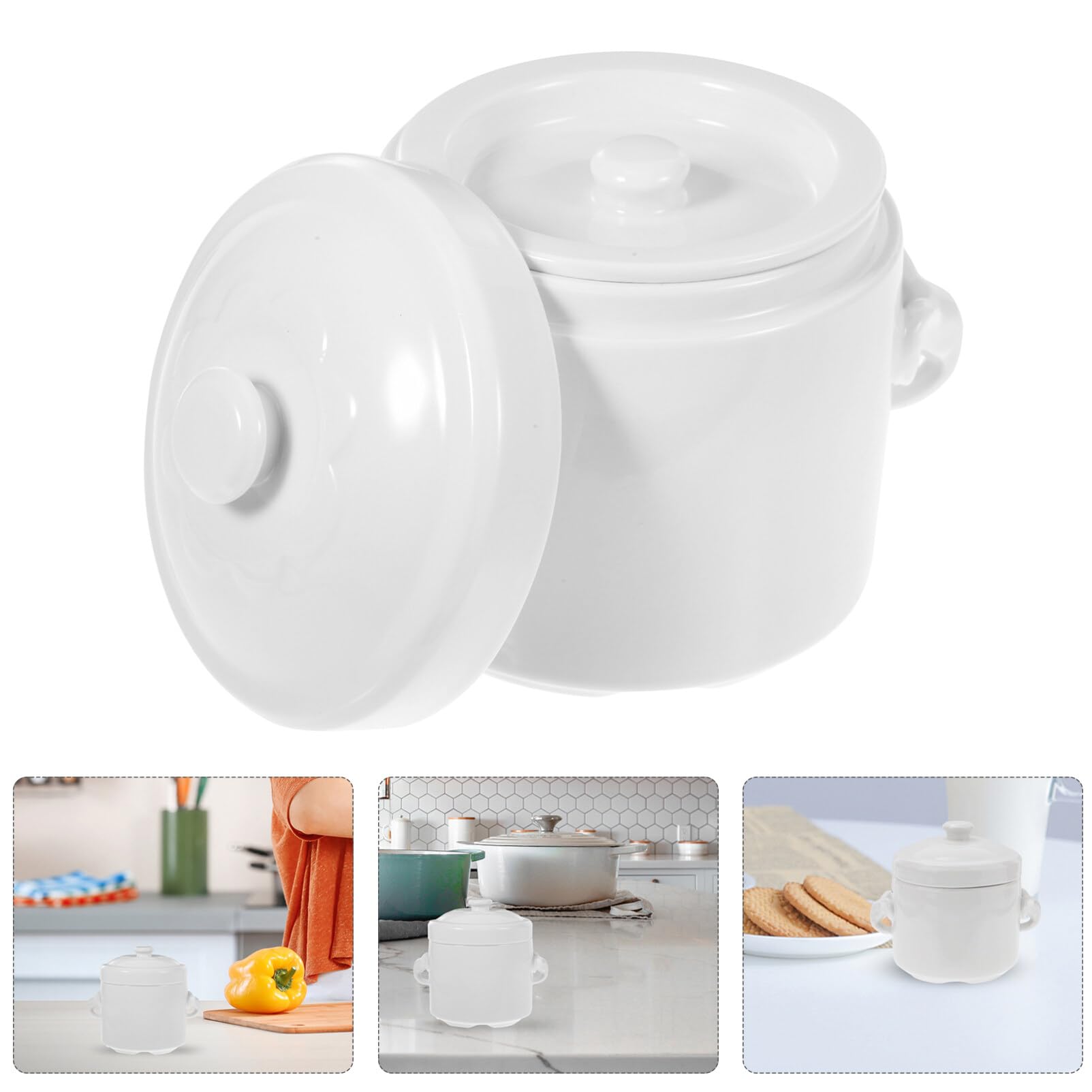 HEMOTON White Ceramic Stew Pot with Lid - 2.5QT Steam Soup Bowl with Handles, Steaming Cup for Soup, Noodles & Egg Custard | Perfect for Chinese Herbal Medicine, Bird's Nest & Home Cooking
