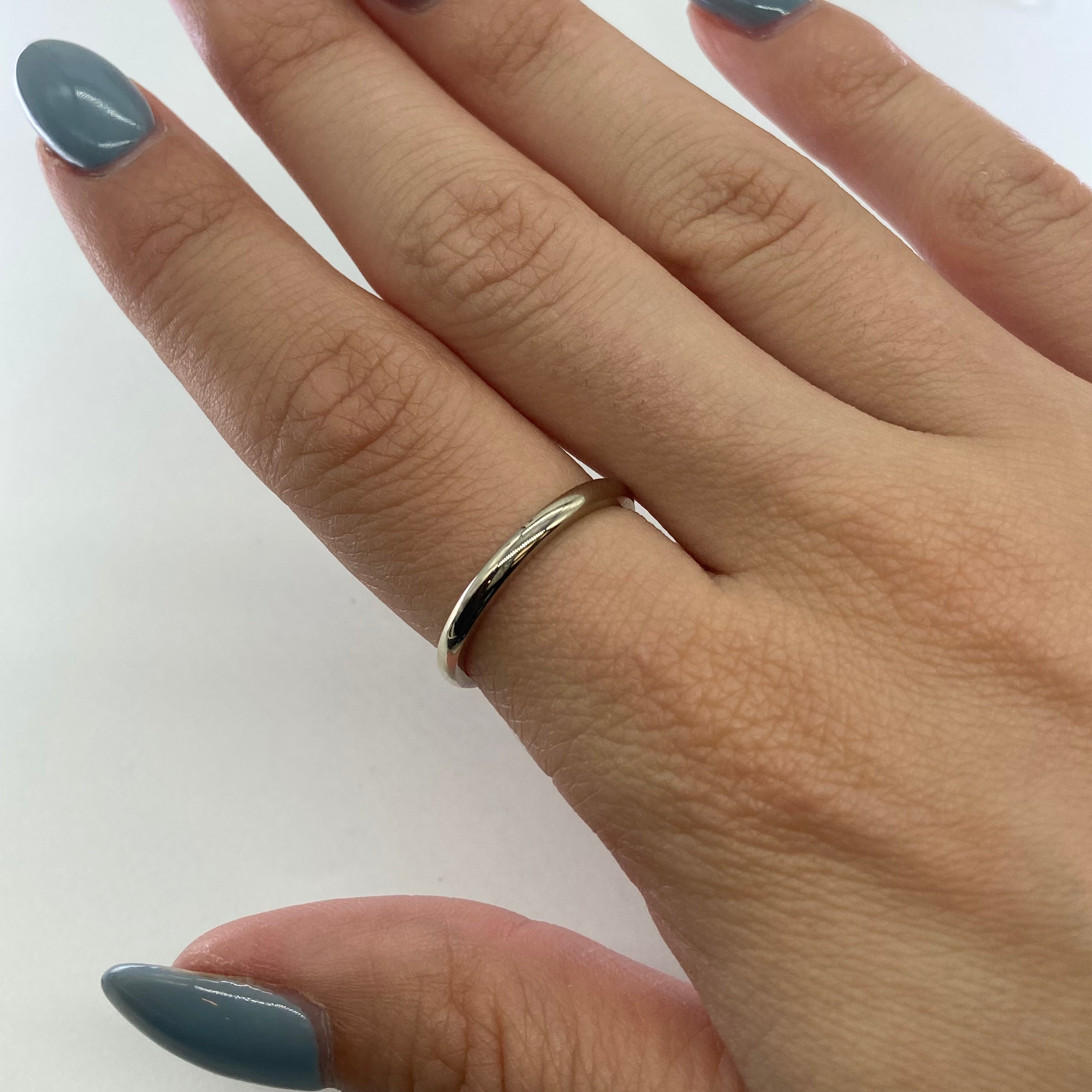14k White Gold Dainty Band Ring - 2mm Thin Wedding Band for Women, Stackable Minimalist Ring for Everyday Wear, Anniversary Gift