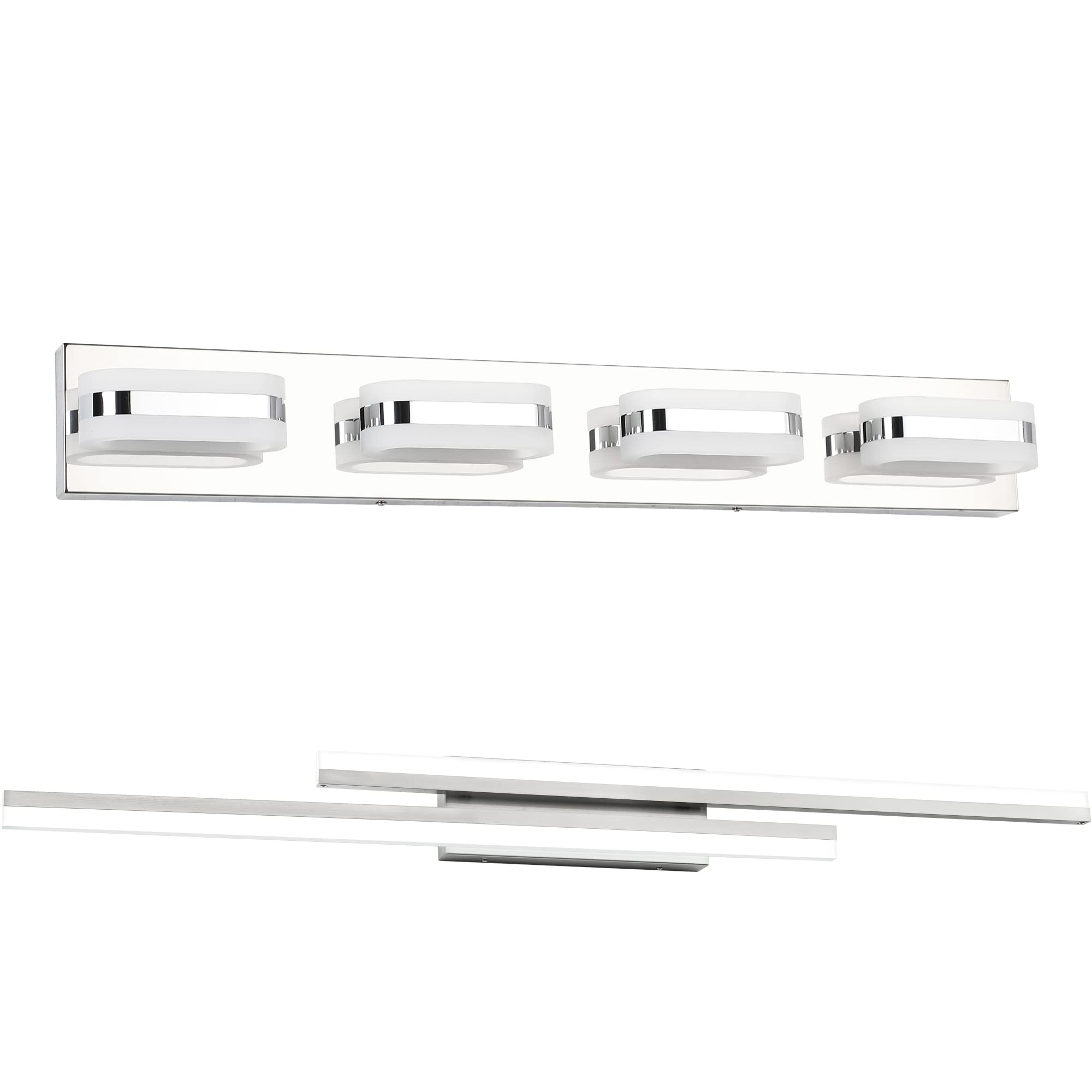 PRESDE 48 Inch Chrome LED Bathroom Vanity Light Fixture - 4 Dimmable Lights with Nickel Finish for Modern Bathroom, Bedroom or Dressing Room Lighting